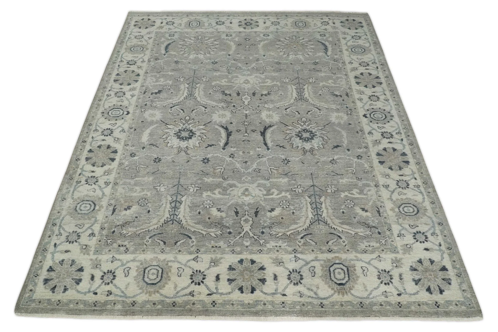 Custom Made Antique Distressed Brown and Beige Hand Knotted Traditional Oriental Oushak Wool Area Rug - Image 10