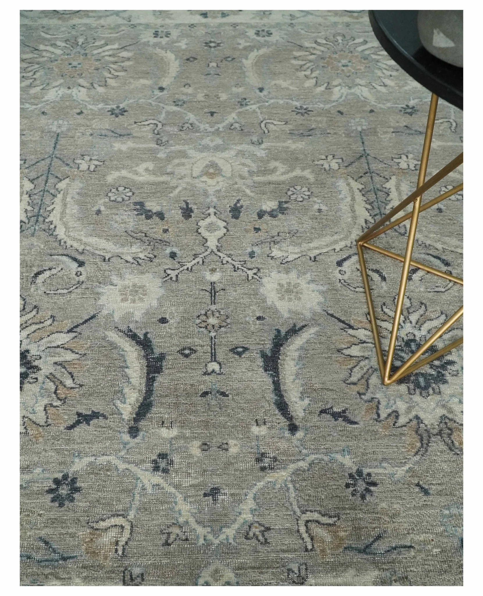 Custom Made Antique Distressed Brown and Beige Hand Knotted Traditional Oriental Oushak Wool Area Rug - Image 2