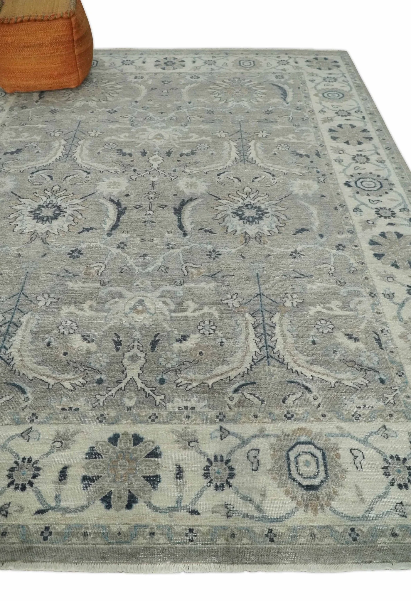 Custom Made Antique Distressed Brown and Beige Hand Knotted Traditional Oriental Oushak Wool Area Rug - Image 3