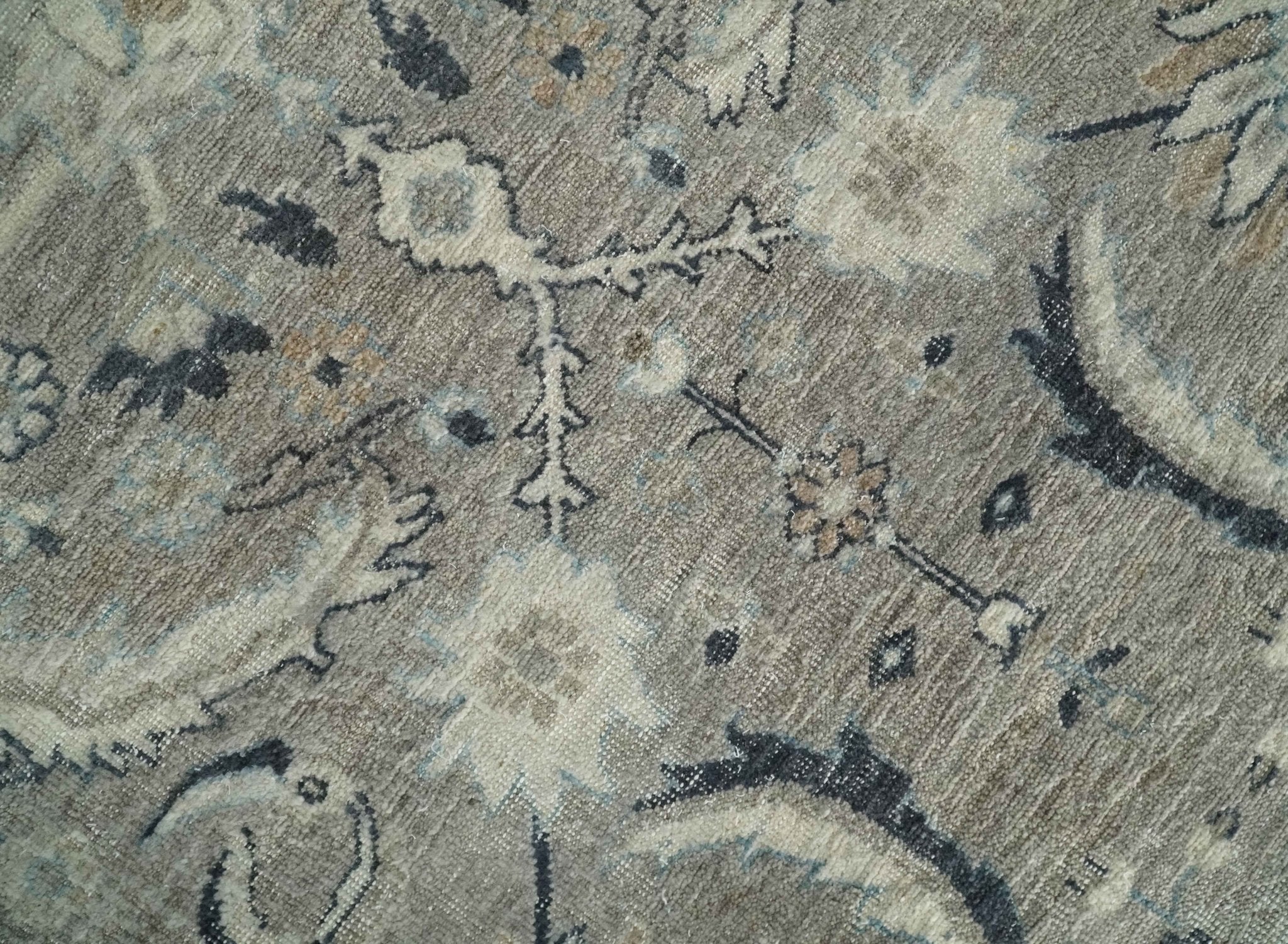 Custom Made Antique Distressed Brown and Beige Hand Knotted Traditional Oriental Oushak Wool Area Rug - Image 4