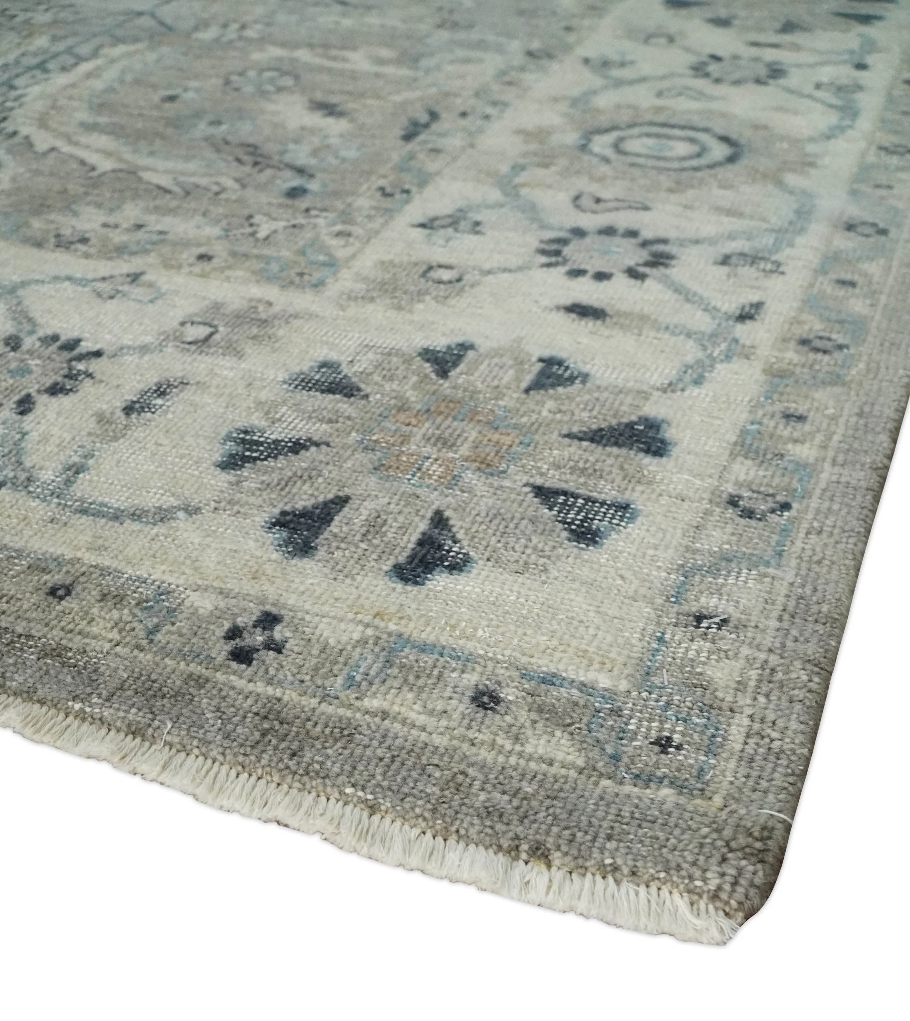 Custom Made Antique Distressed Brown and Beige Hand Knotted Traditional Oriental Oushak Wool Area Rug - Image 5
