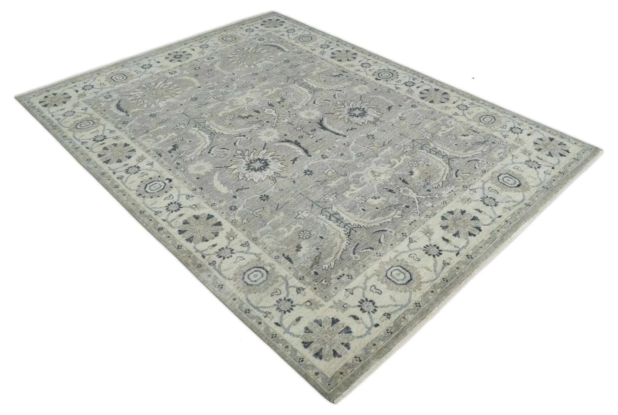 Custom Made Antique Distressed Brown and Beige Hand Knotted Traditional Oriental Oushak Wool Area Rug - Image 9