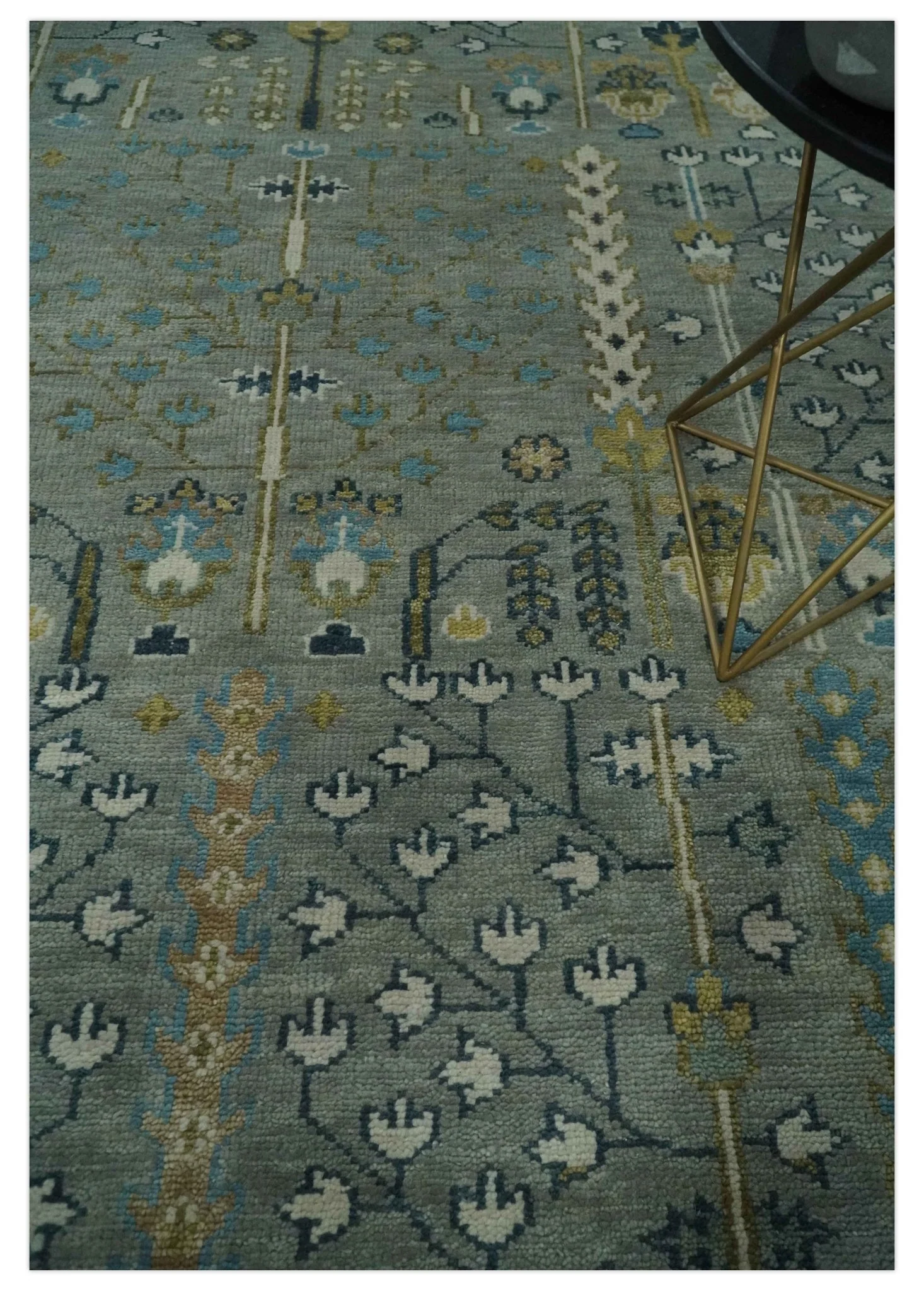 Tree of life Hand Knotted Silver, Ivory and Beige Traditional Vintage Style Custom Made Wool Rug - Image 2