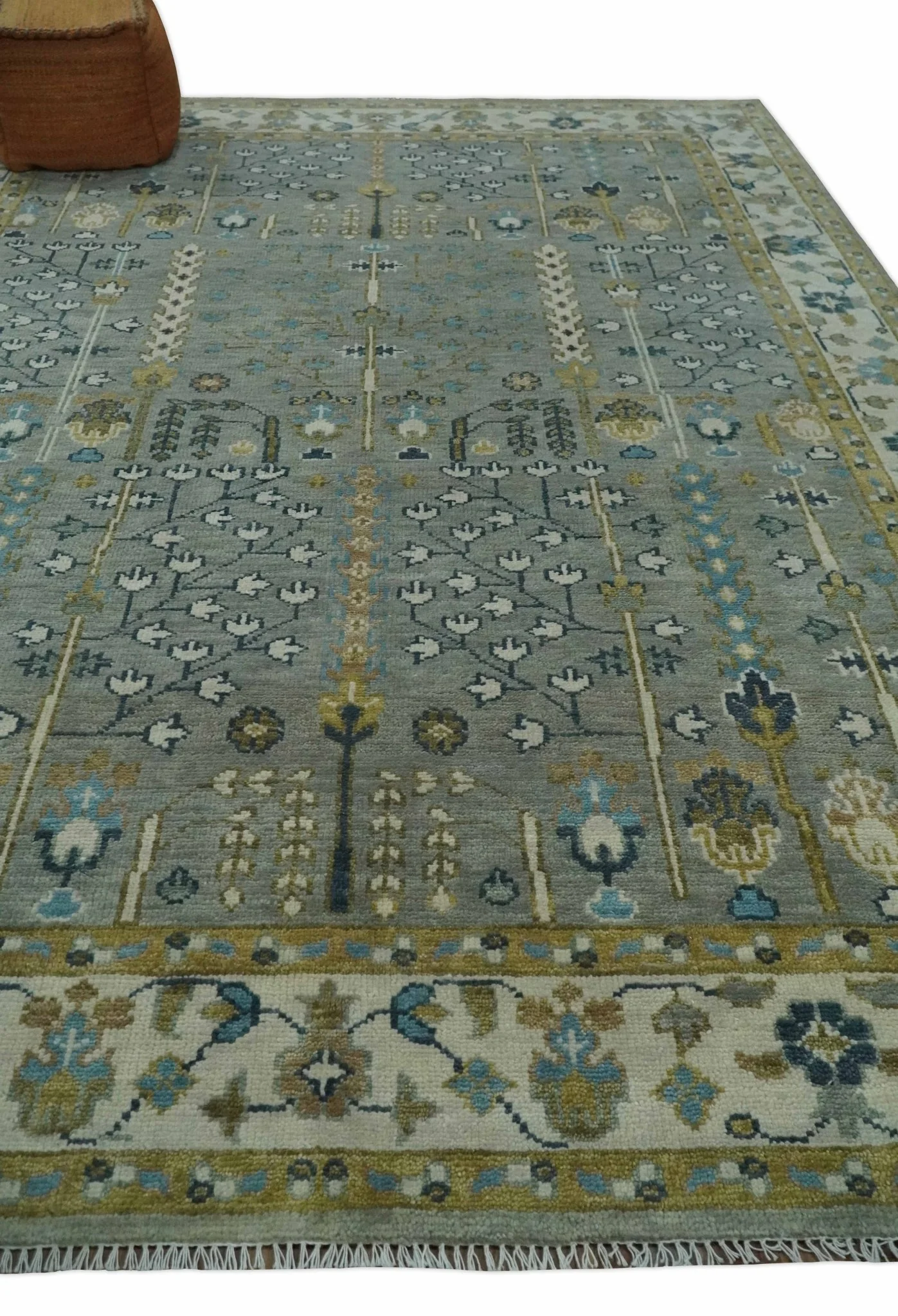 Tree of life Hand Knotted Silver, Ivory and Beige Traditional Vintage Style Custom Made Wool Rug - Image 3
