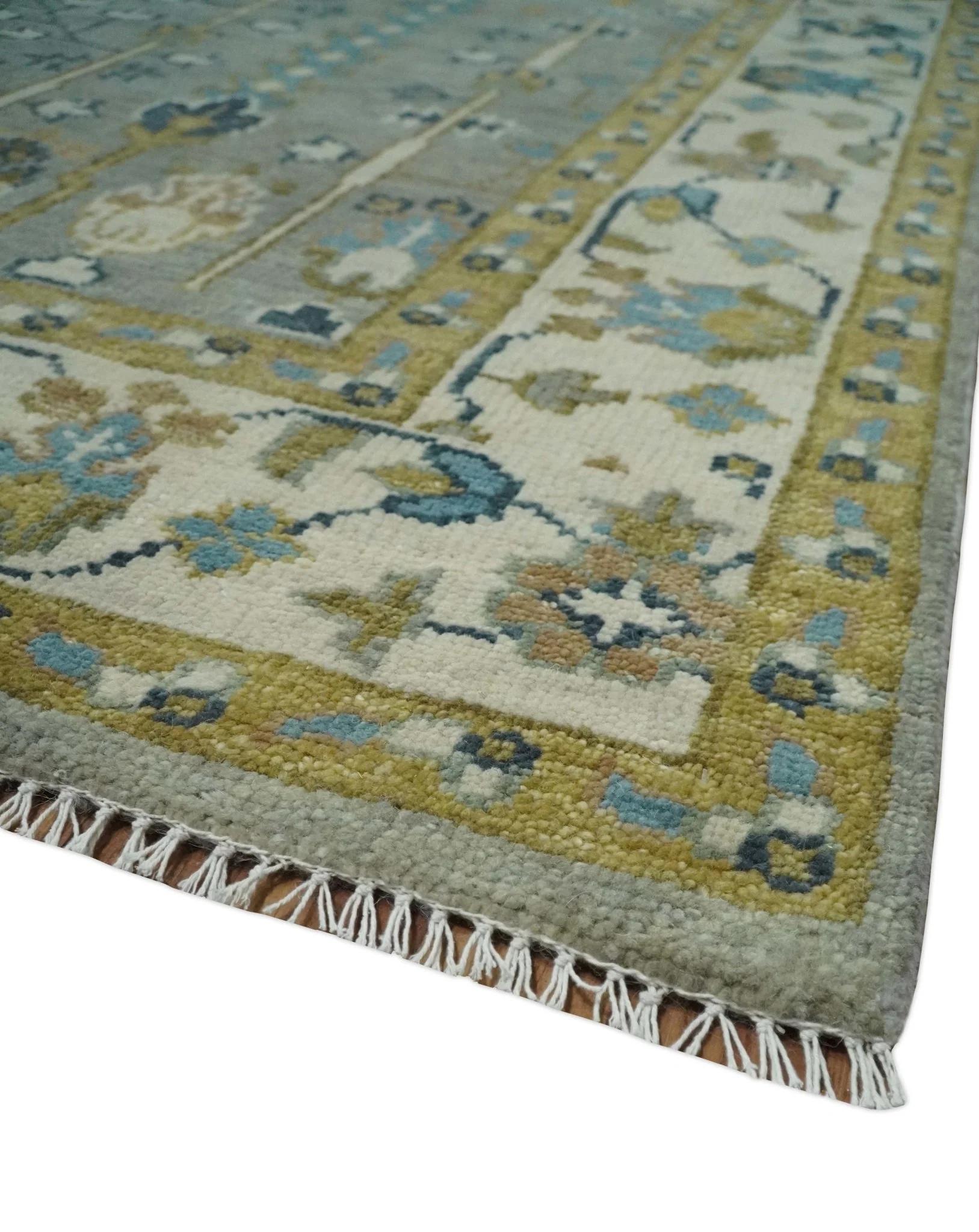 Tree of life Hand Knotted Silver, Ivory and Beige Traditional Vintage Style Custom Made Wool Rug - Image 5