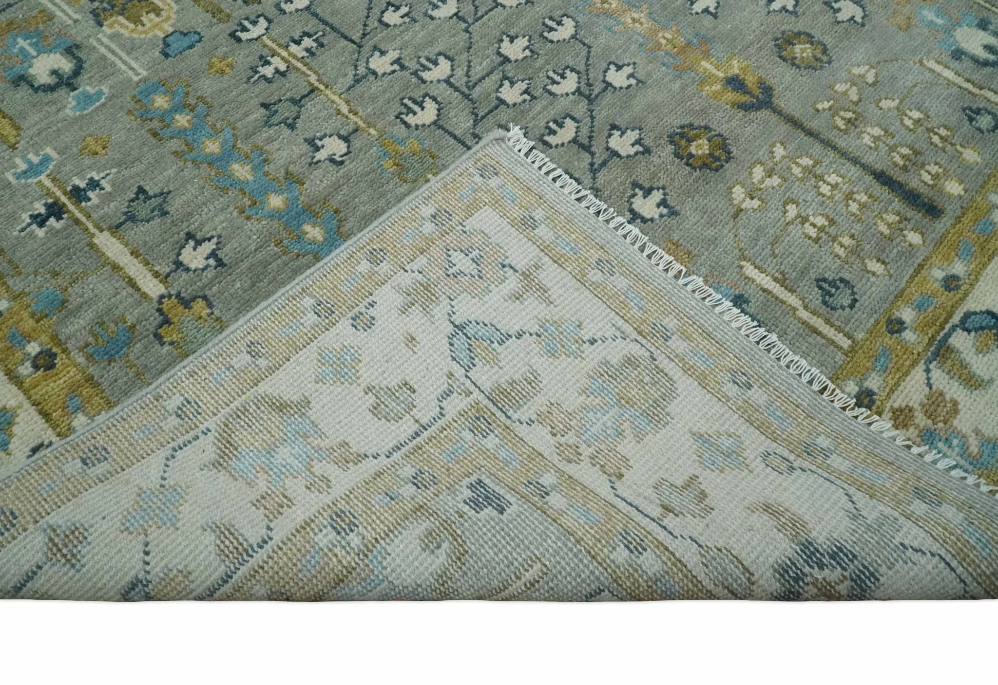 Tree of life Hand Knotted Silver, Ivory and Beige Traditional Vintage Style Custom Made Wool Rug - Image 7