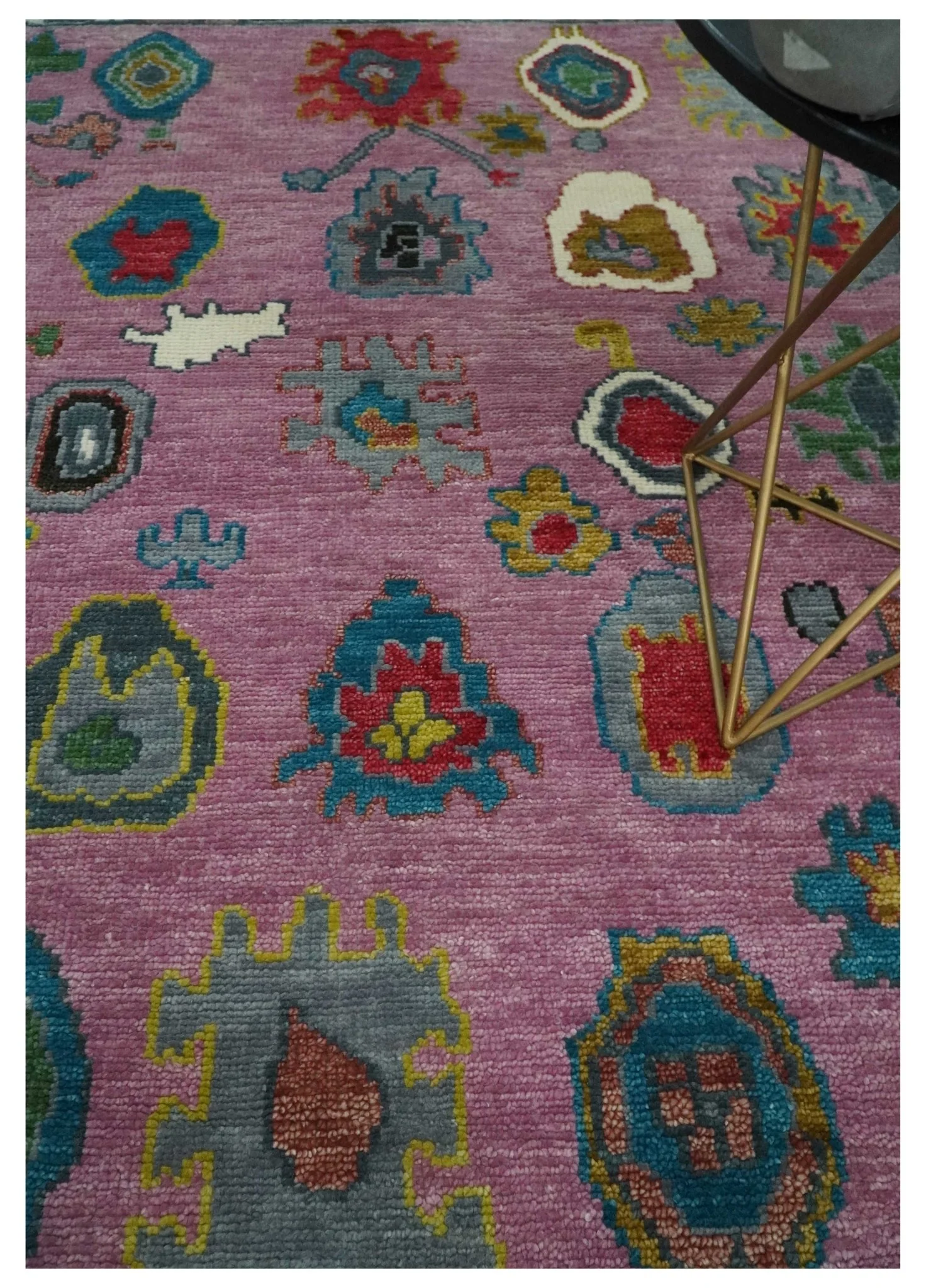 Custom Made Purple and Ivory Vibrant Colorful Hand knotted Traditional Oushak wool Area Rug - Image 2