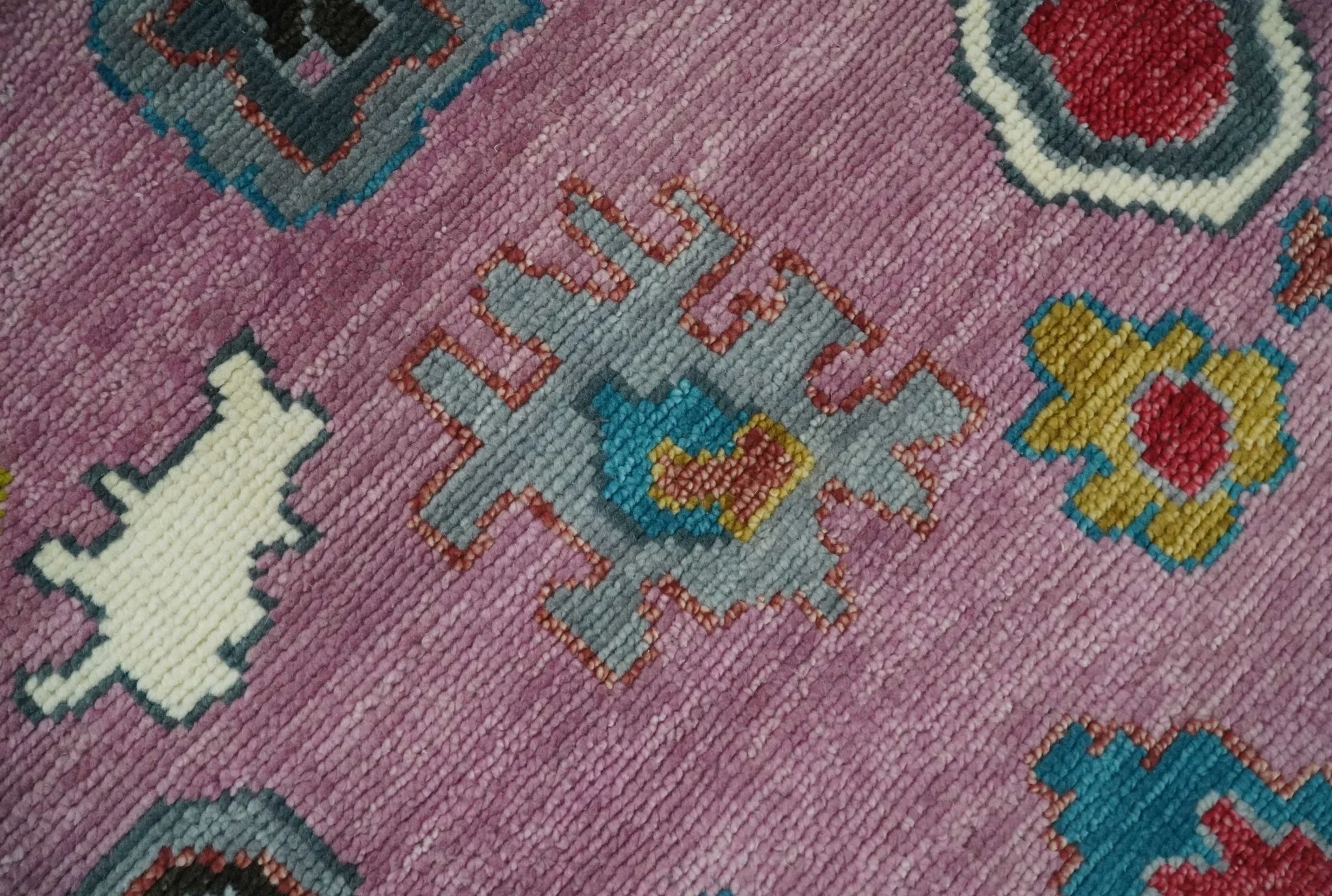 Custom Made Purple and Ivory Vibrant Colorful Hand knotted Traditional Oushak wool Area Rug - Image 4