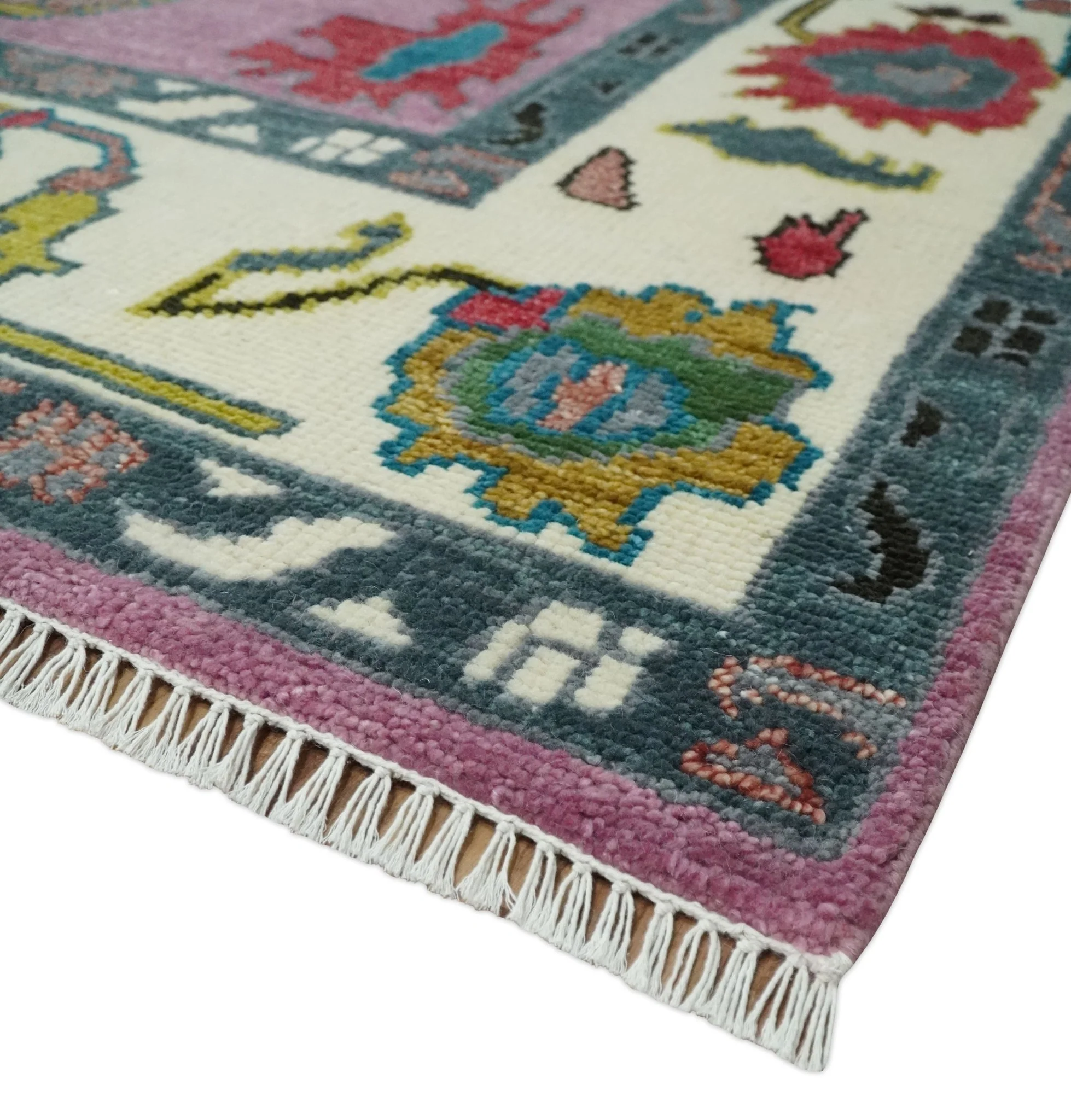 Custom Made Purple and Ivory Vibrant Colorful Hand knotted Traditional Oushak wool Area Rug - Image 5