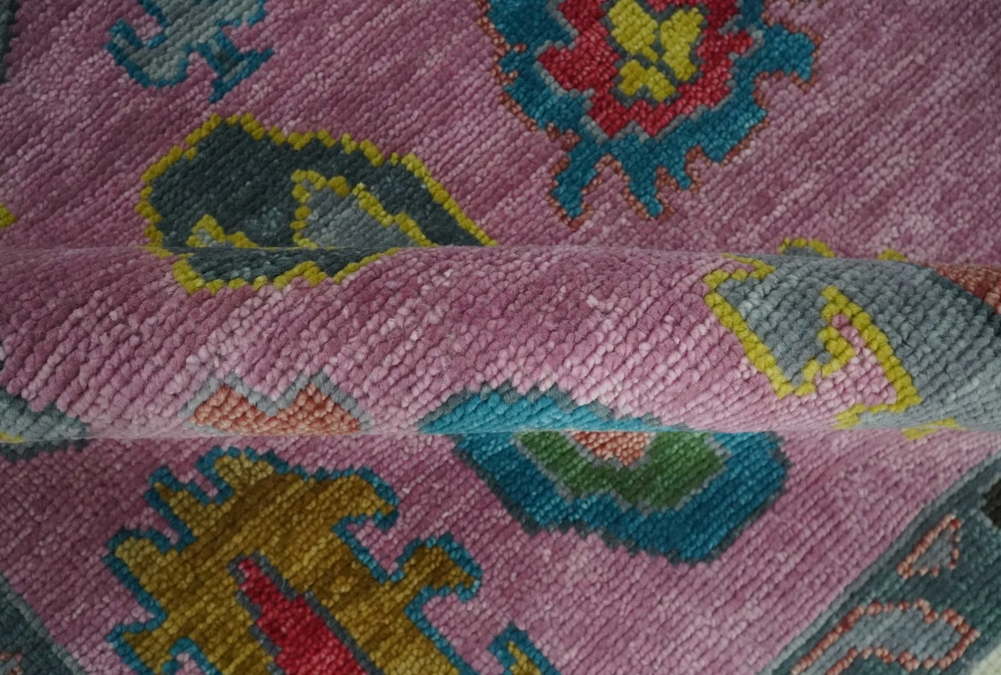 Custom Made Purple and Ivory Vibrant Colorful Hand knotted Traditional Oushak wool Area Rug - Image 6