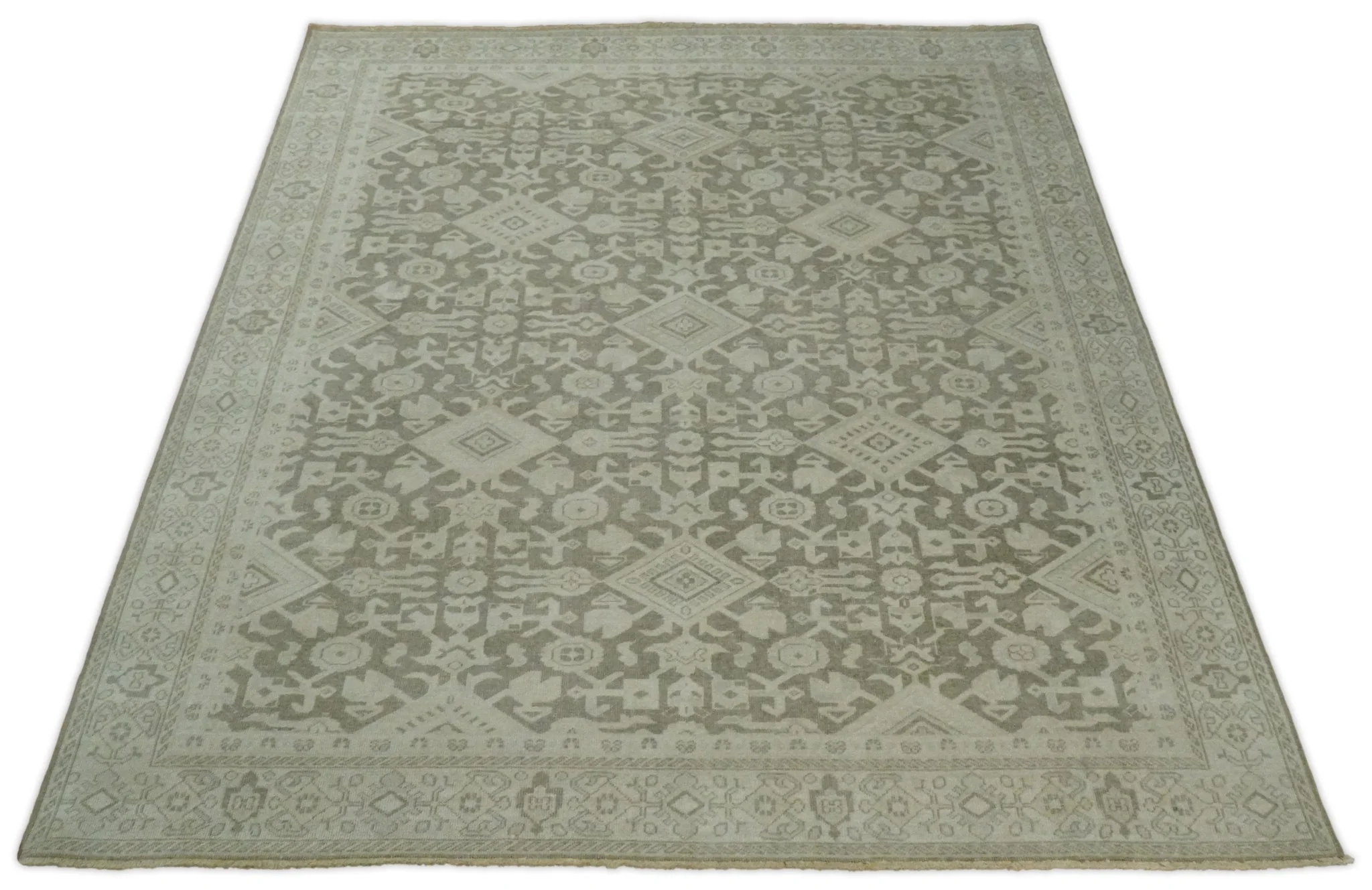 8x10, 9x12 and 10x14 Brown and Beige Hand Knotted Wool Low Pile Vintage Area Rug | AIN3 - Image 3