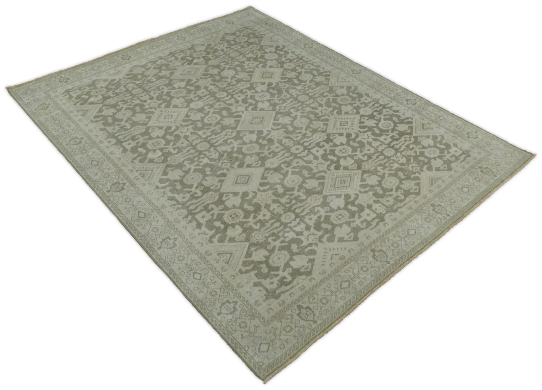 8x10, 9x12 and 10x14 Brown and Beige Hand Knotted Wool Low Pile Vintage Area Rug | AIN3 - Image 6
