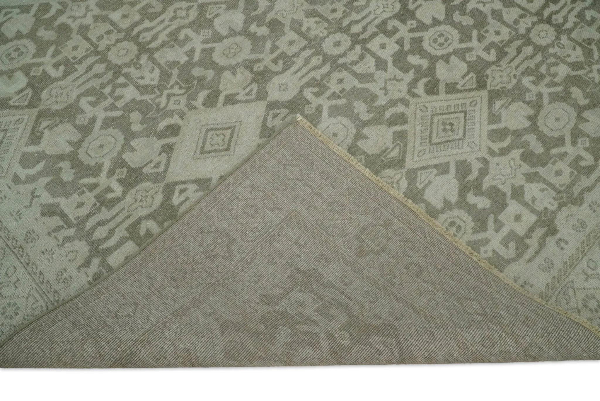 8x10, 9x12 and 10x14 Brown and Beige Hand Knotted Wool Low Pile Vintage Area Rug | AIN3 - Image 9