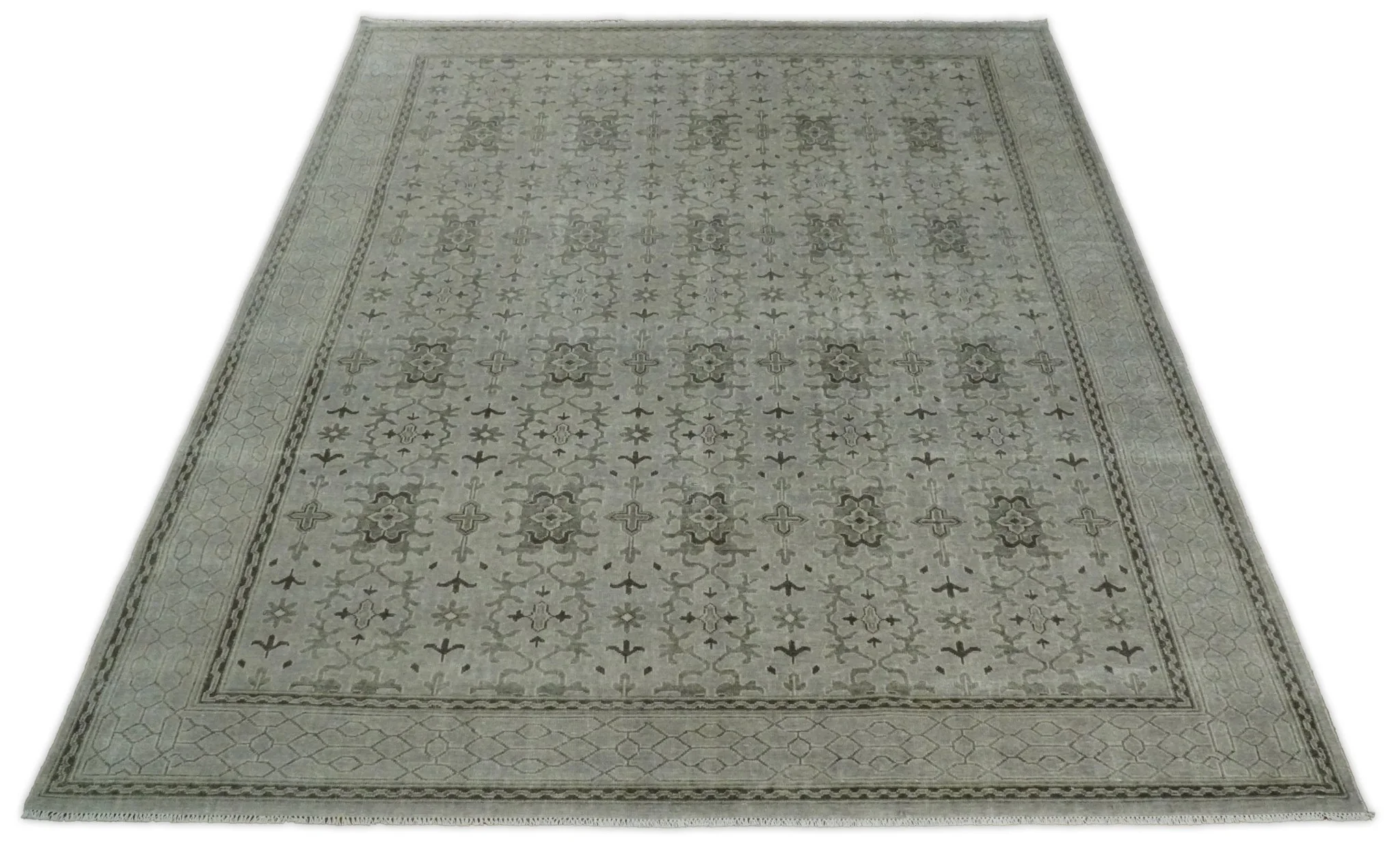 8x10, 9x12 and 10x14 Hand Knotted Wool Blend Silver and Brown Area Rug  | EMP7 - Image 3