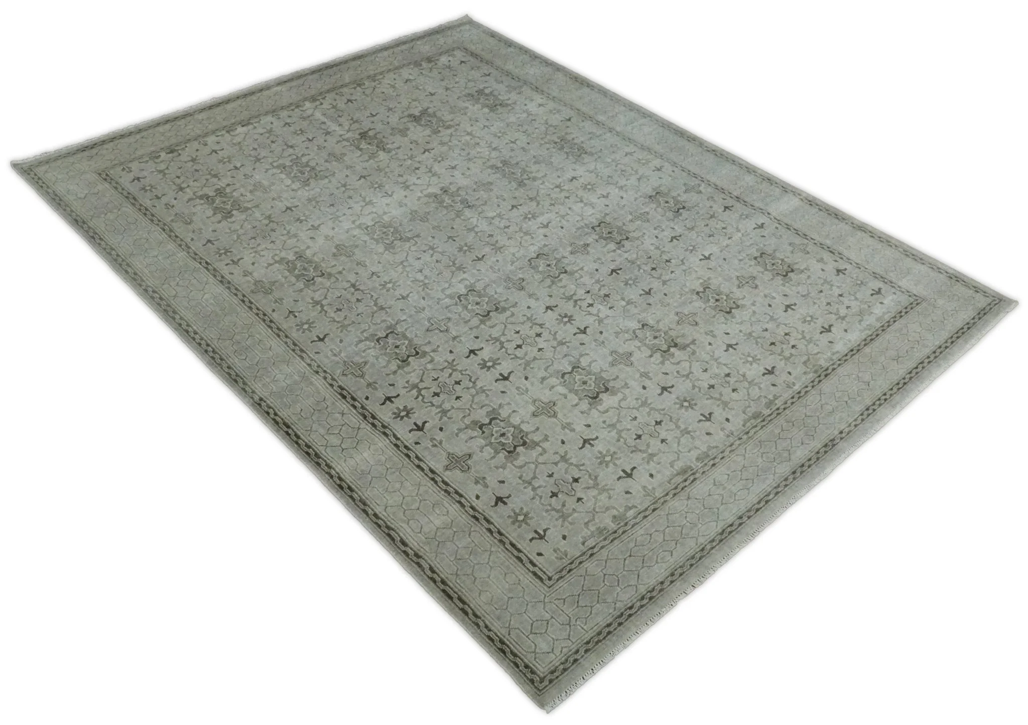 8x10, 9x12 and 10x14 Hand Knotted Wool Blend Silver and Brown Area Rug  | EMP7 - Image 5