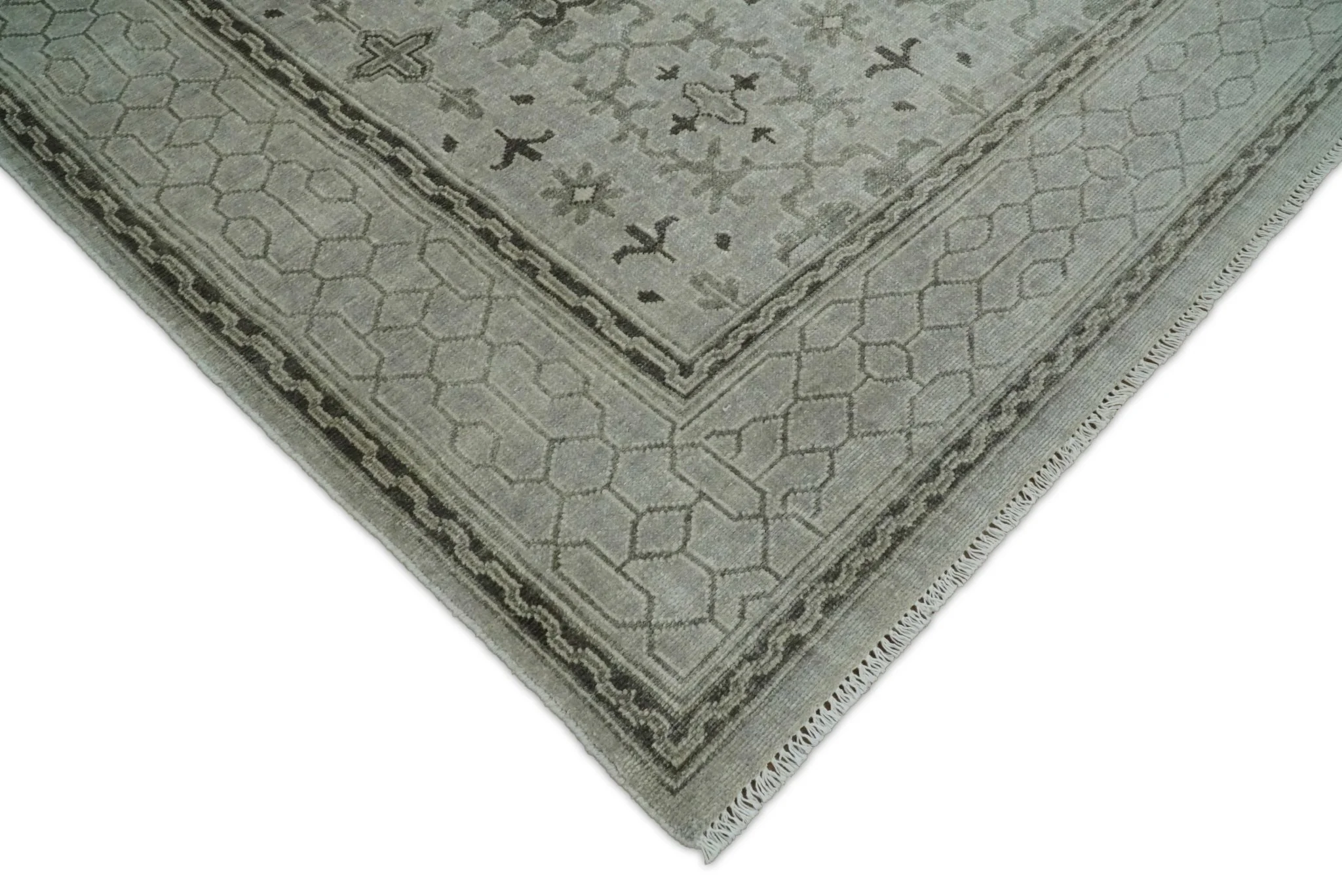8x10, 9x12 and 10x14 Hand Knotted Wool Blend Silver and Brown Area Rug  | EMP7 - Image 6