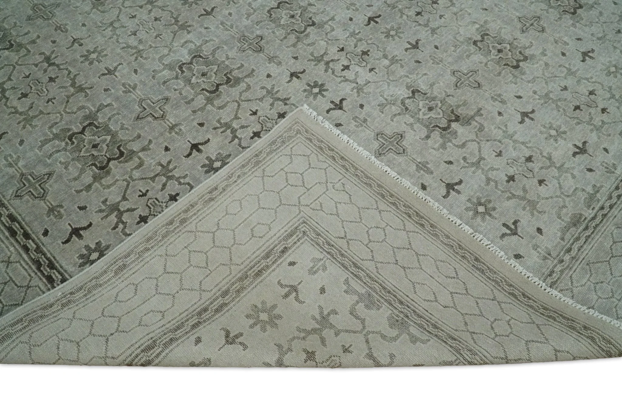 8x10, 9x12 and 10x14 Hand Knotted Wool Blend Silver and Brown Area Rug  | EMP7 - Image 7