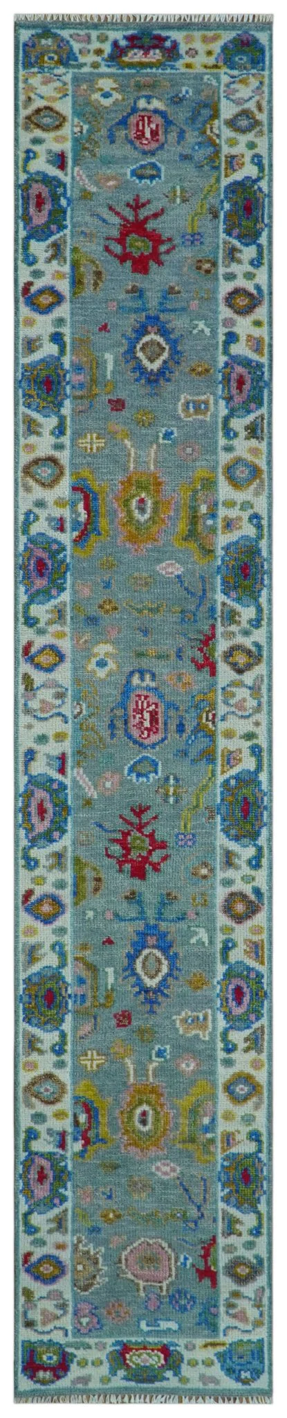 Traditional Blue and Ivory Vibrant Colorful Hand knotted Oushak Multi Size wool Area Rug - Image 12