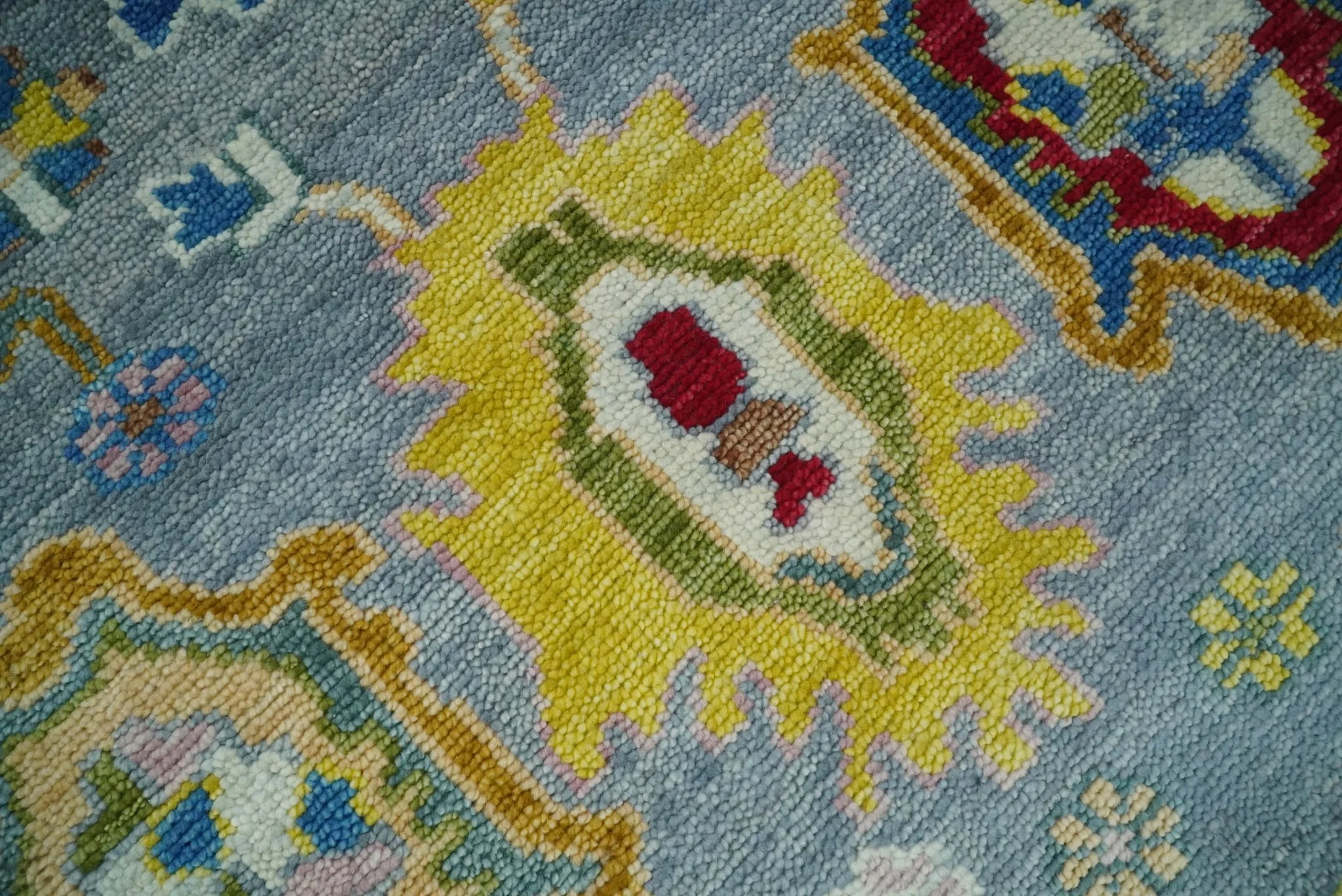 Traditional Blue and Ivory Vibrant Colorful Hand knotted Oushak Multi Size wool Area Rug - Image 6
