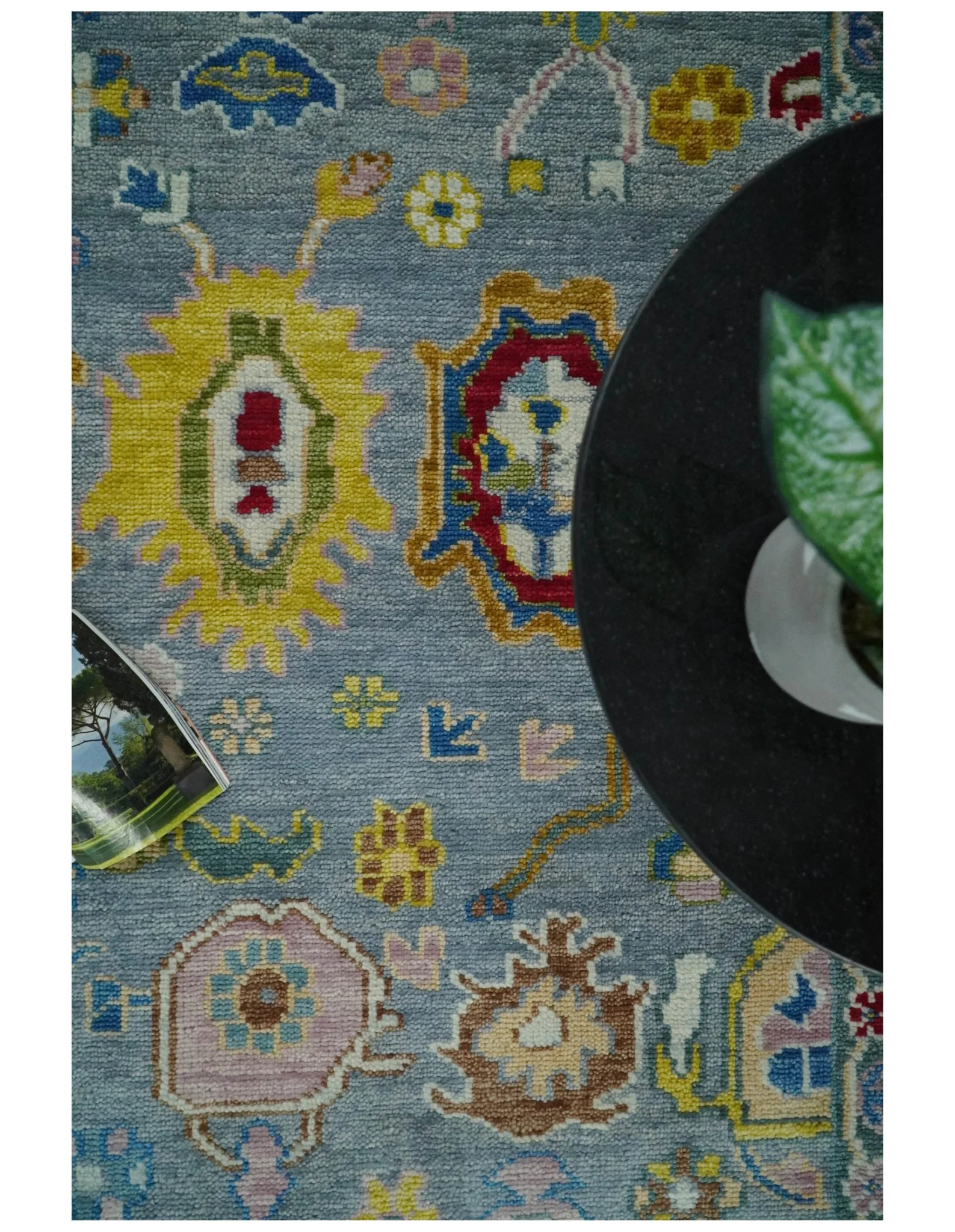 Traditional Blue and Ivory Vibrant Colorful Hand knotted Oushak Multi Size wool Area Rug - Image 8