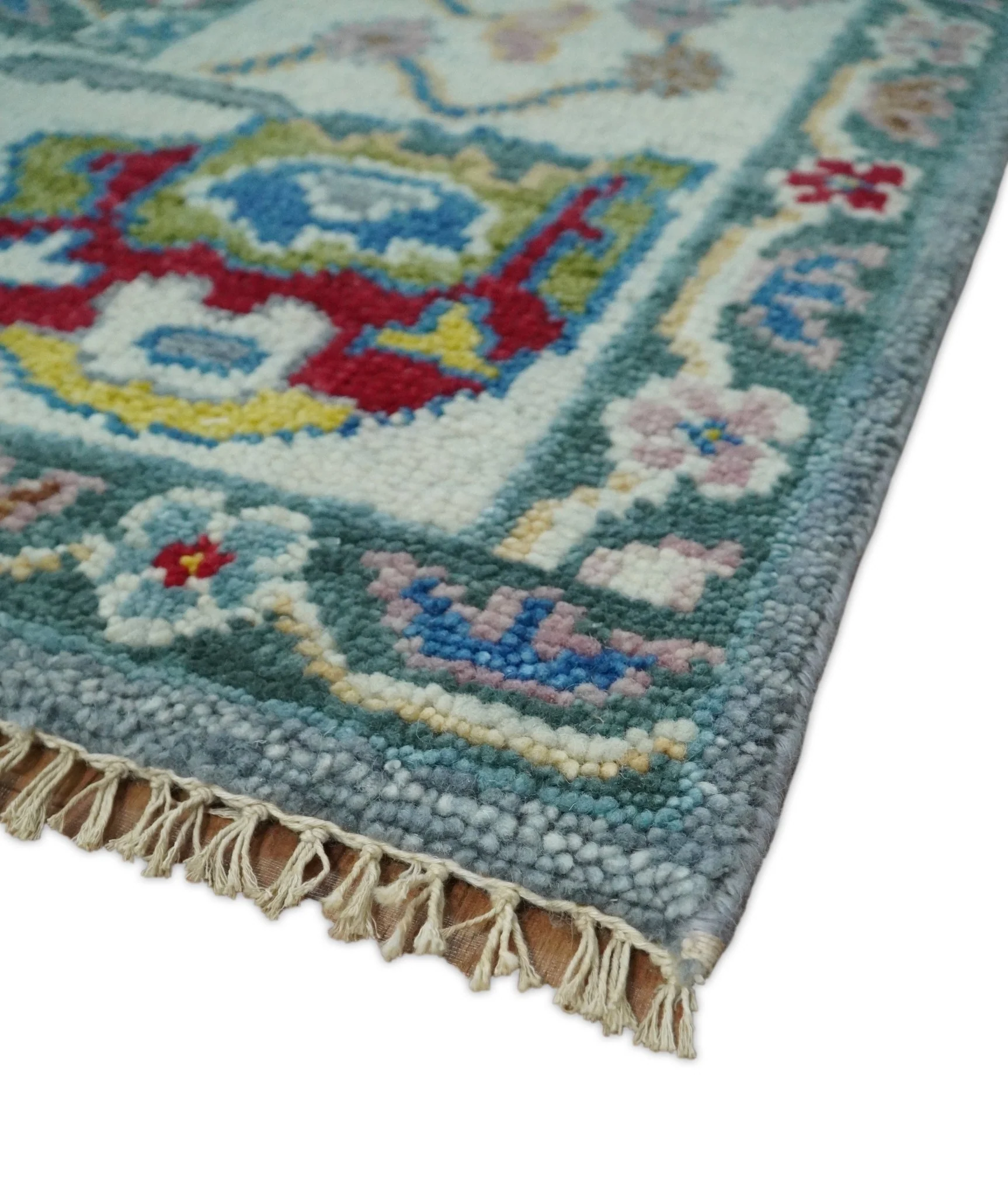 Traditional Blue and Ivory Vibrant Colorful Hand knotted Oushak Multi Size wool Area Rug - Image 9