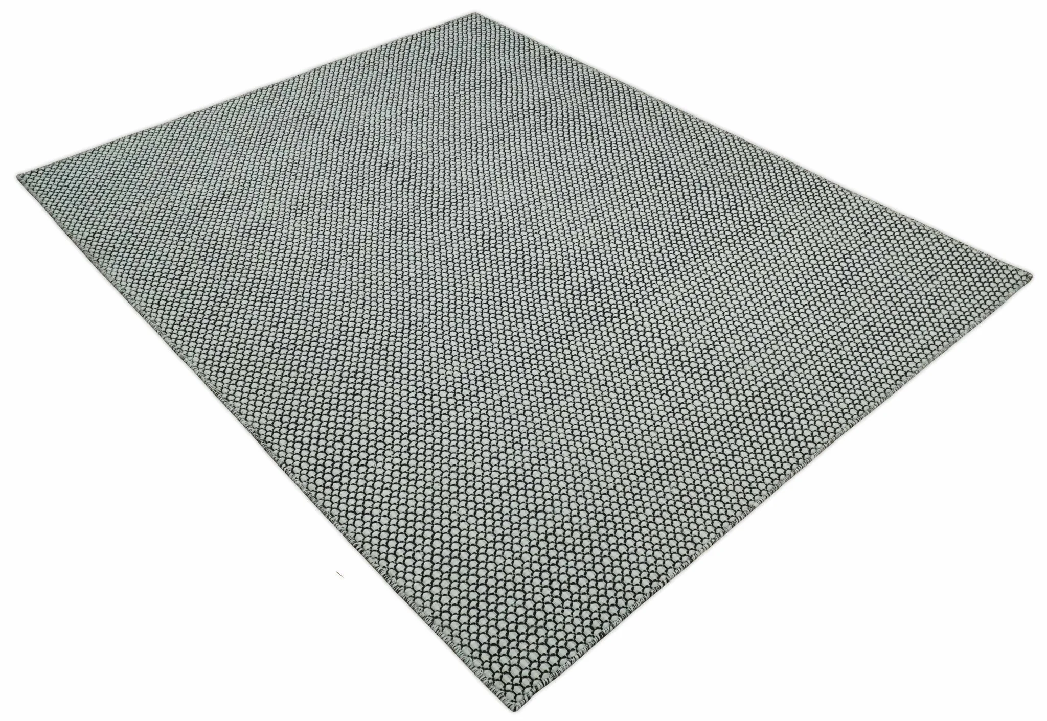 8x10 and 9x12 Flatwoven Dhurrie Modern Checkered Black and Ivory Wool Area Rug, Layering Rug | TRDCP831 - Image 10