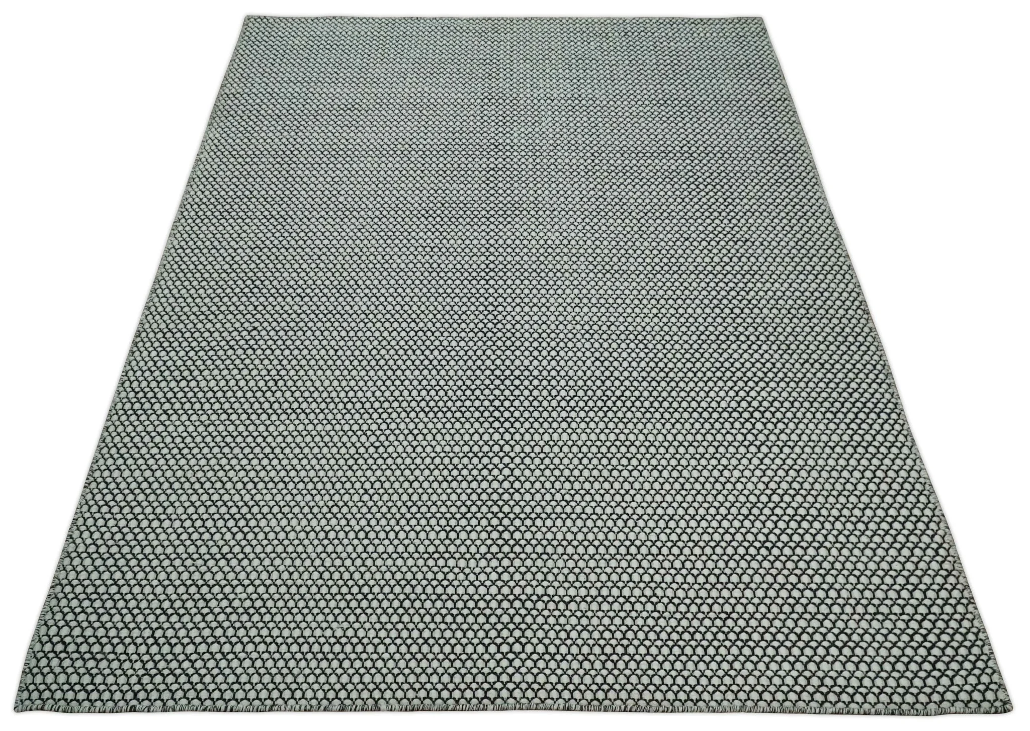 8x10 and 9x12 Flatwoven Dhurrie Modern Checkered Black and Ivory Wool Area Rug, Layering Rug | TRDCP831 - Image 11