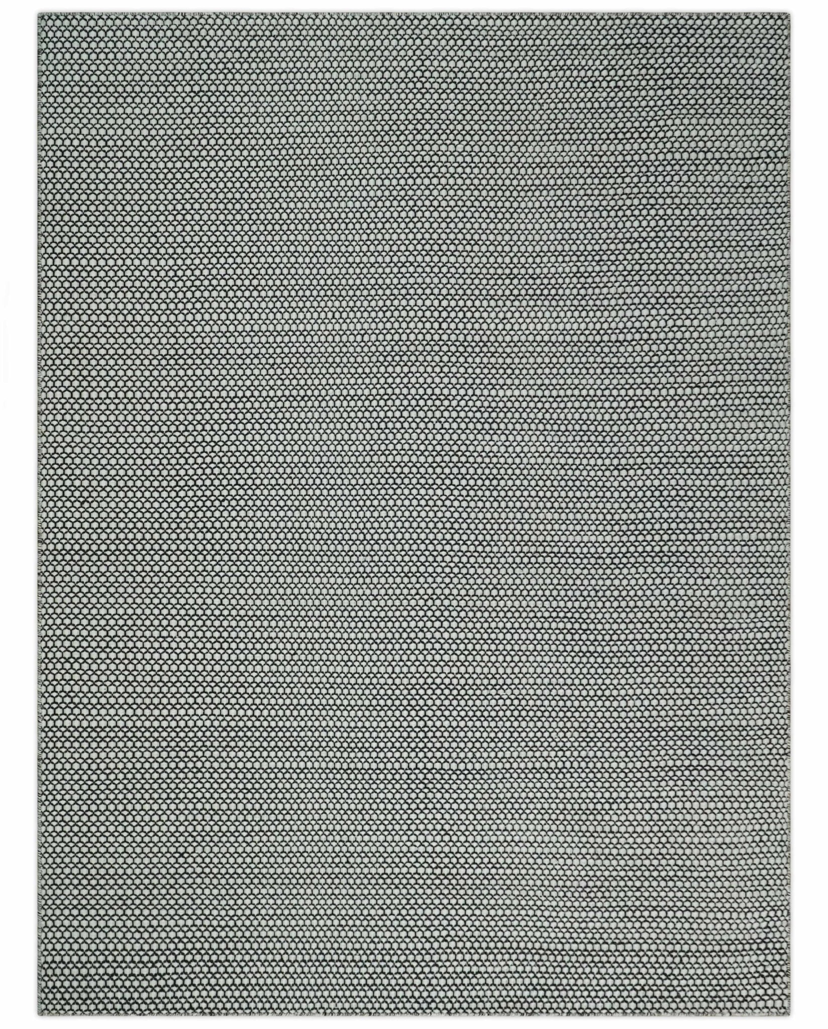 8x10 and 9x12 Flatwoven Dhurrie Modern Checkered Black and Ivory Wool Area Rug, Layering Rug | TRDCP831 - Image 12