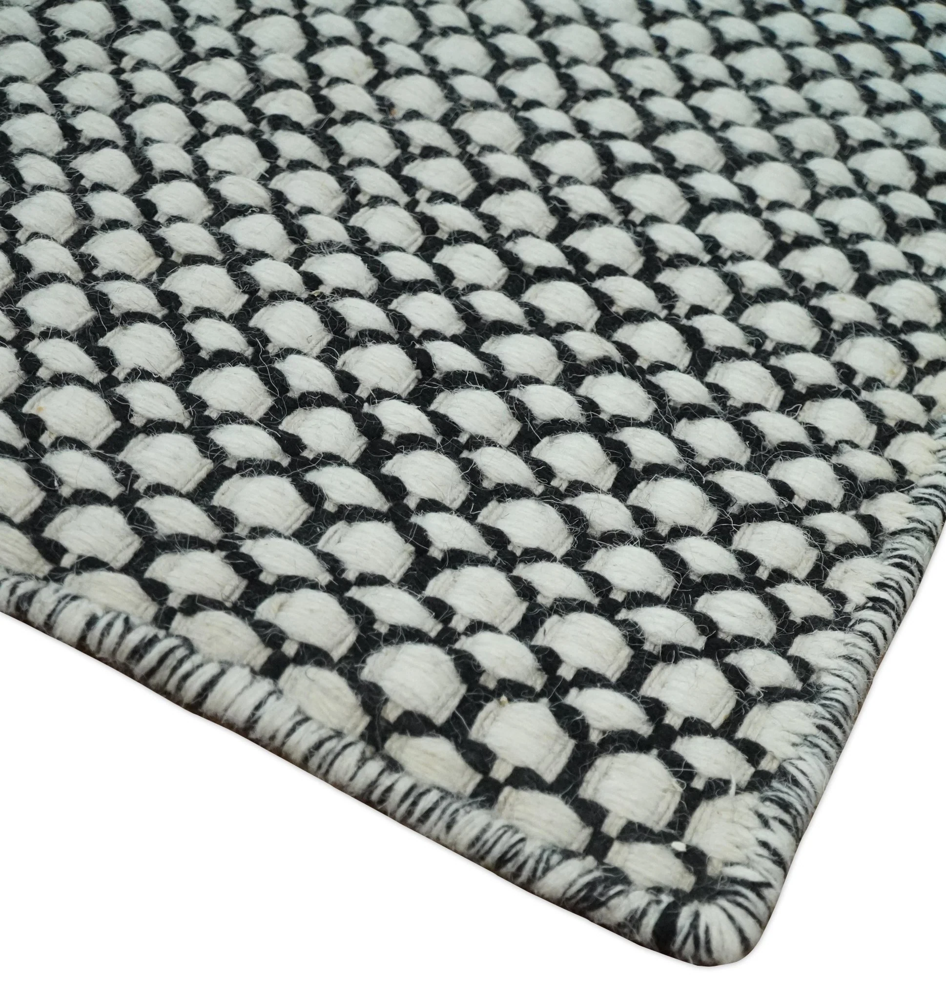8x10 and 9x12 Flatwoven Dhurrie Modern Checkered Black and Ivory Wool Area Rug, Layering Rug | TRDCP831 - Image 3