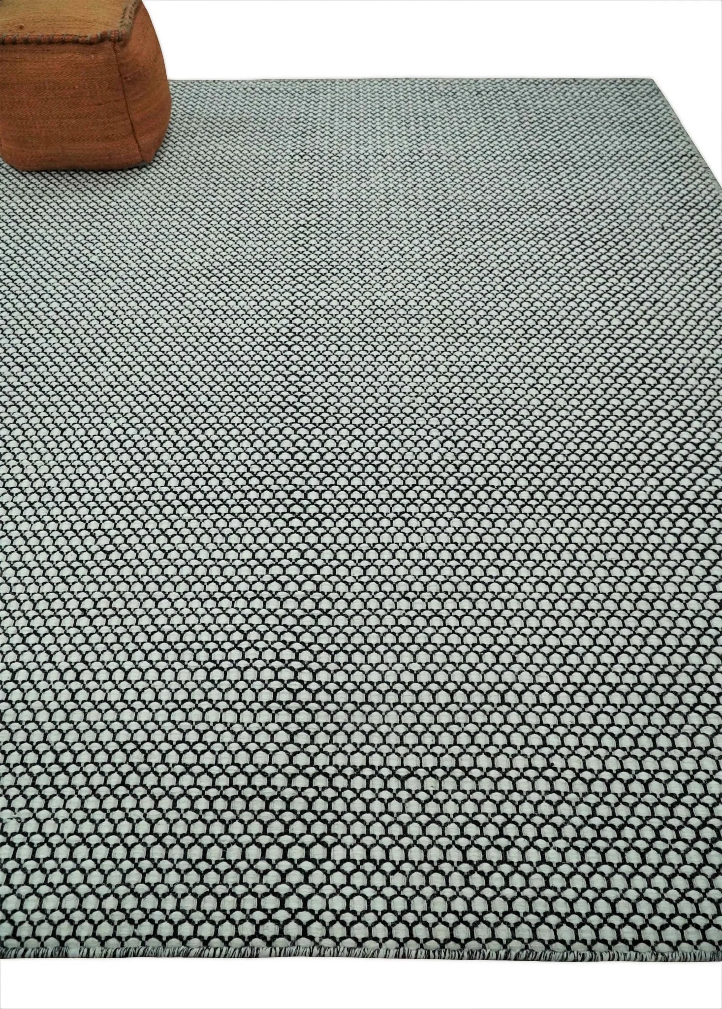 8x10 and 9x12 Flatwoven Dhurrie Modern Checkered Black and Ivory Wool Area Rug, Layering Rug | TRDCP831 - Image 4