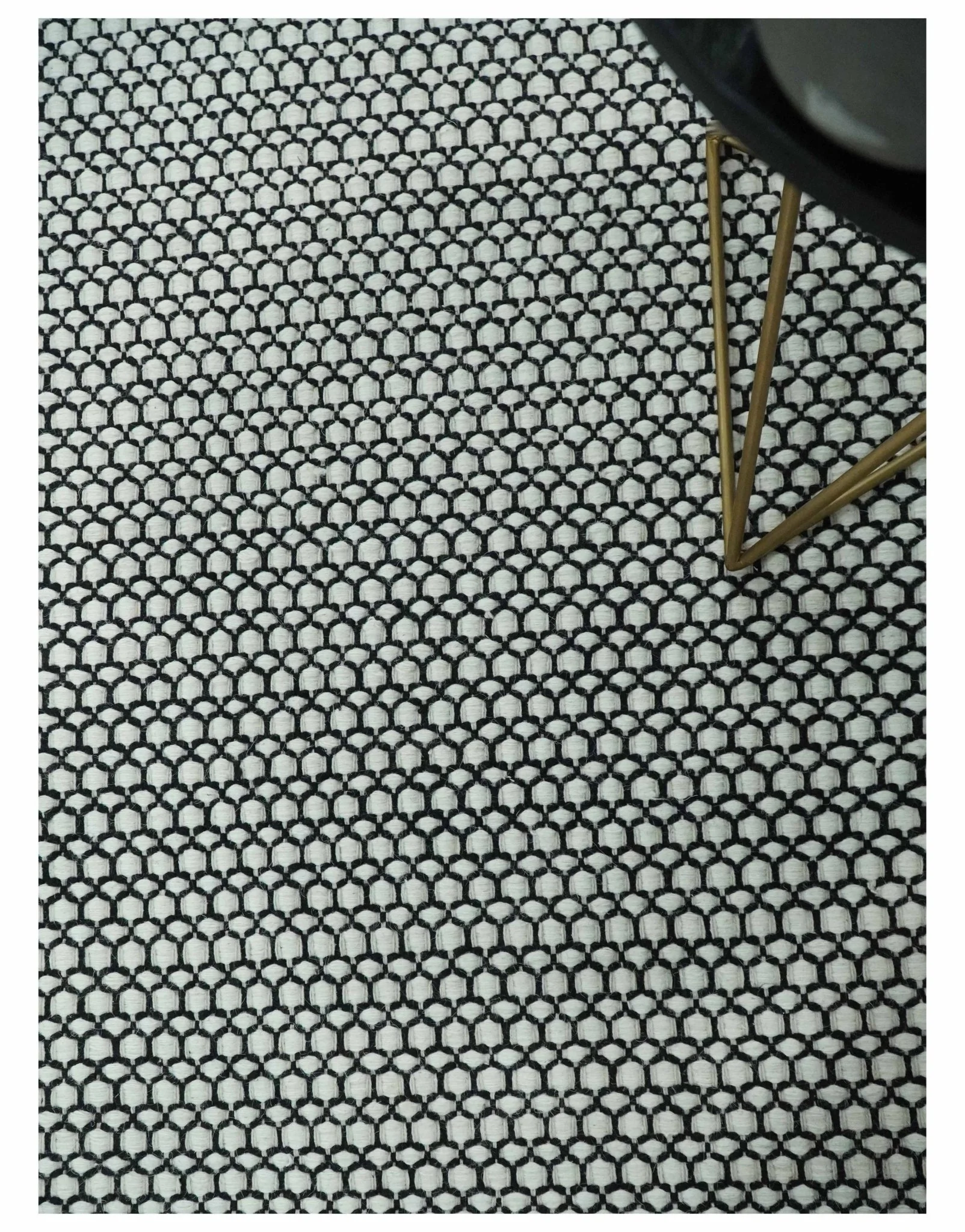 8x10 and 9x12 Flatwoven Dhurrie Modern Checkered Black and Ivory Wool Area Rug, Layering Rug | TRDCP831 - Image 5