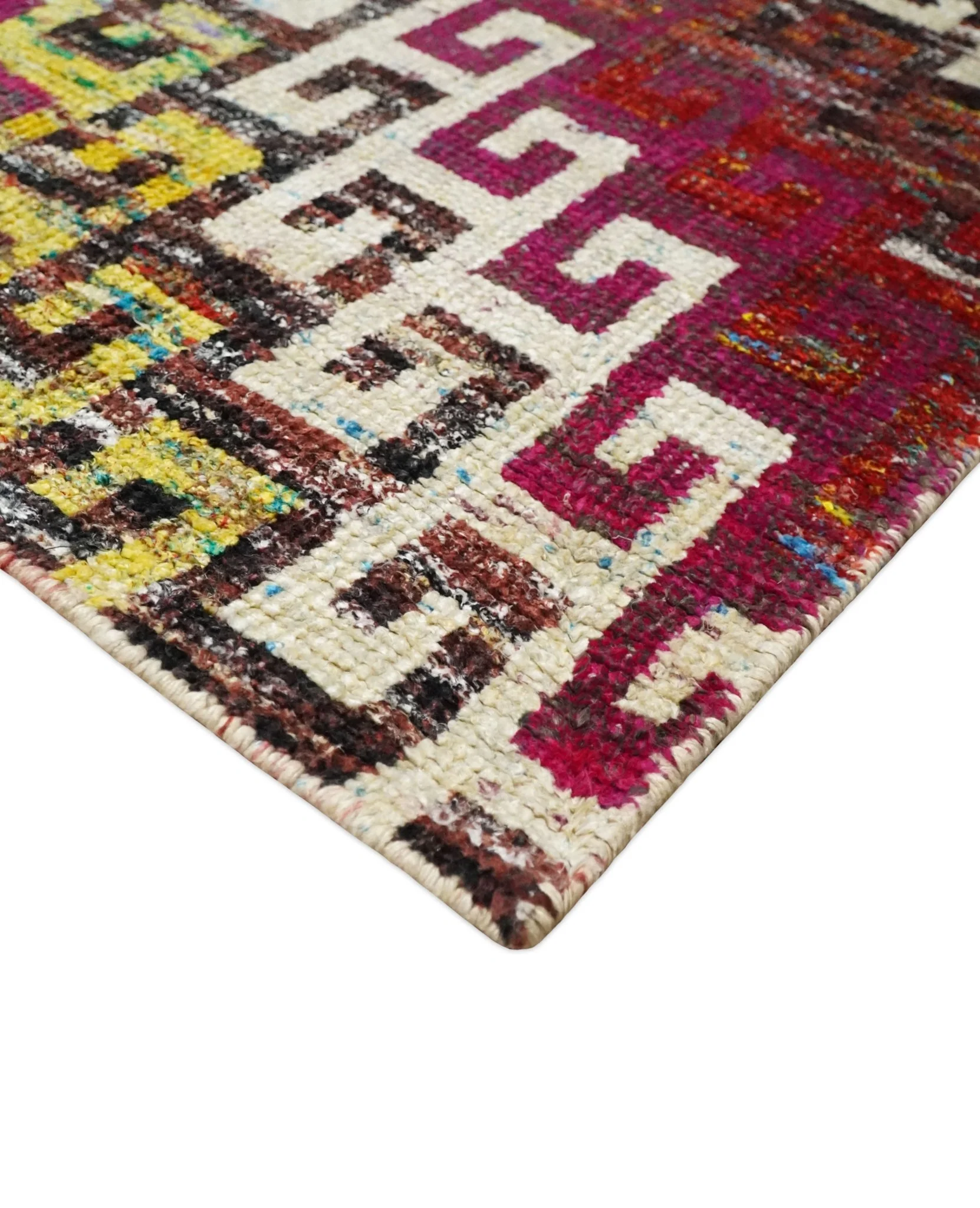 8x10 and 9x12 Hand Knotted Multicolor Modern Contemporary Southwestern Tribal Trellis Recycled Silk Area Rug | OP9 - Image 5