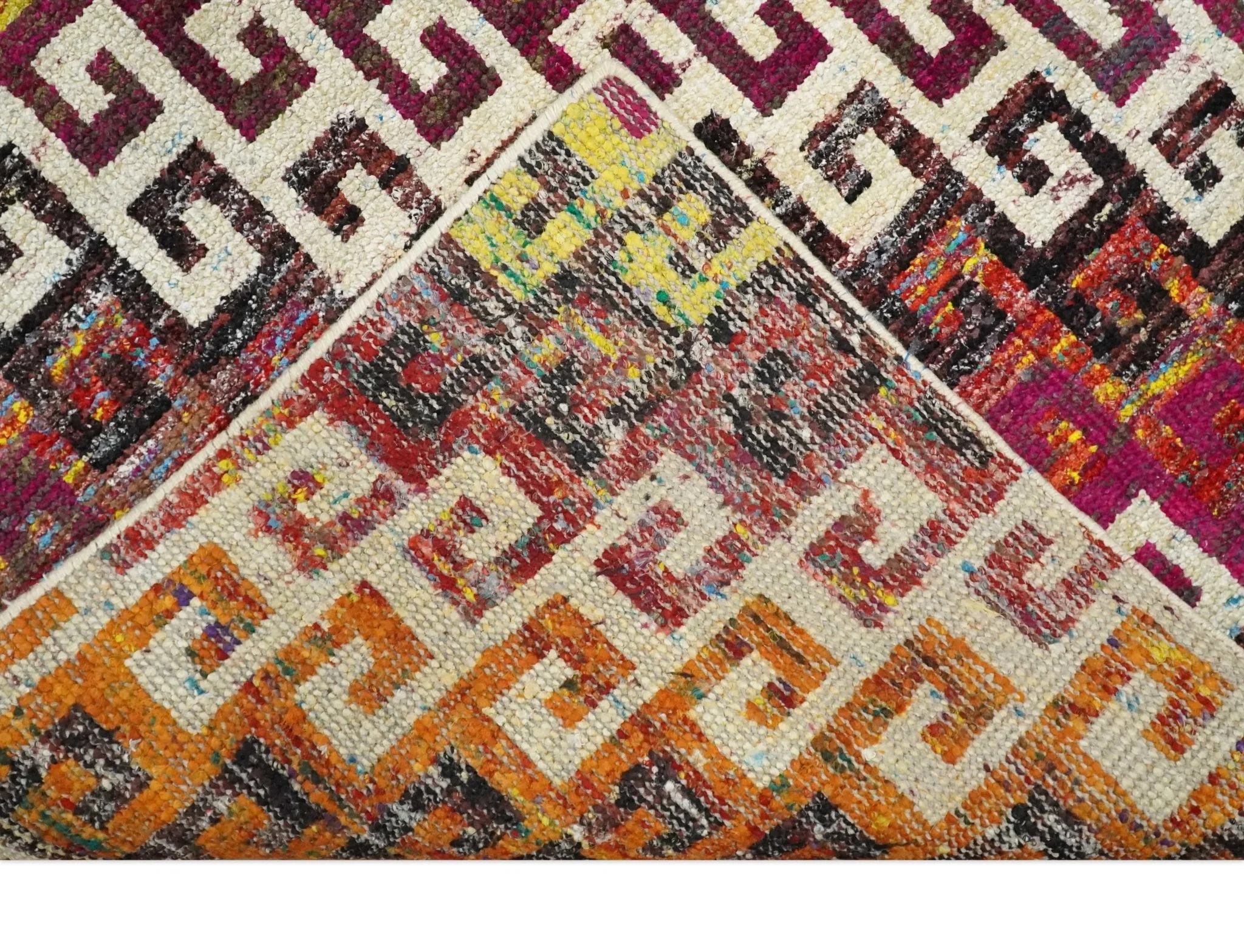 8x10 and 9x12 Hand Knotted Multicolor Modern Contemporary Southwestern Tribal Trellis Recycled Silk Area Rug | OP9 - Image 8