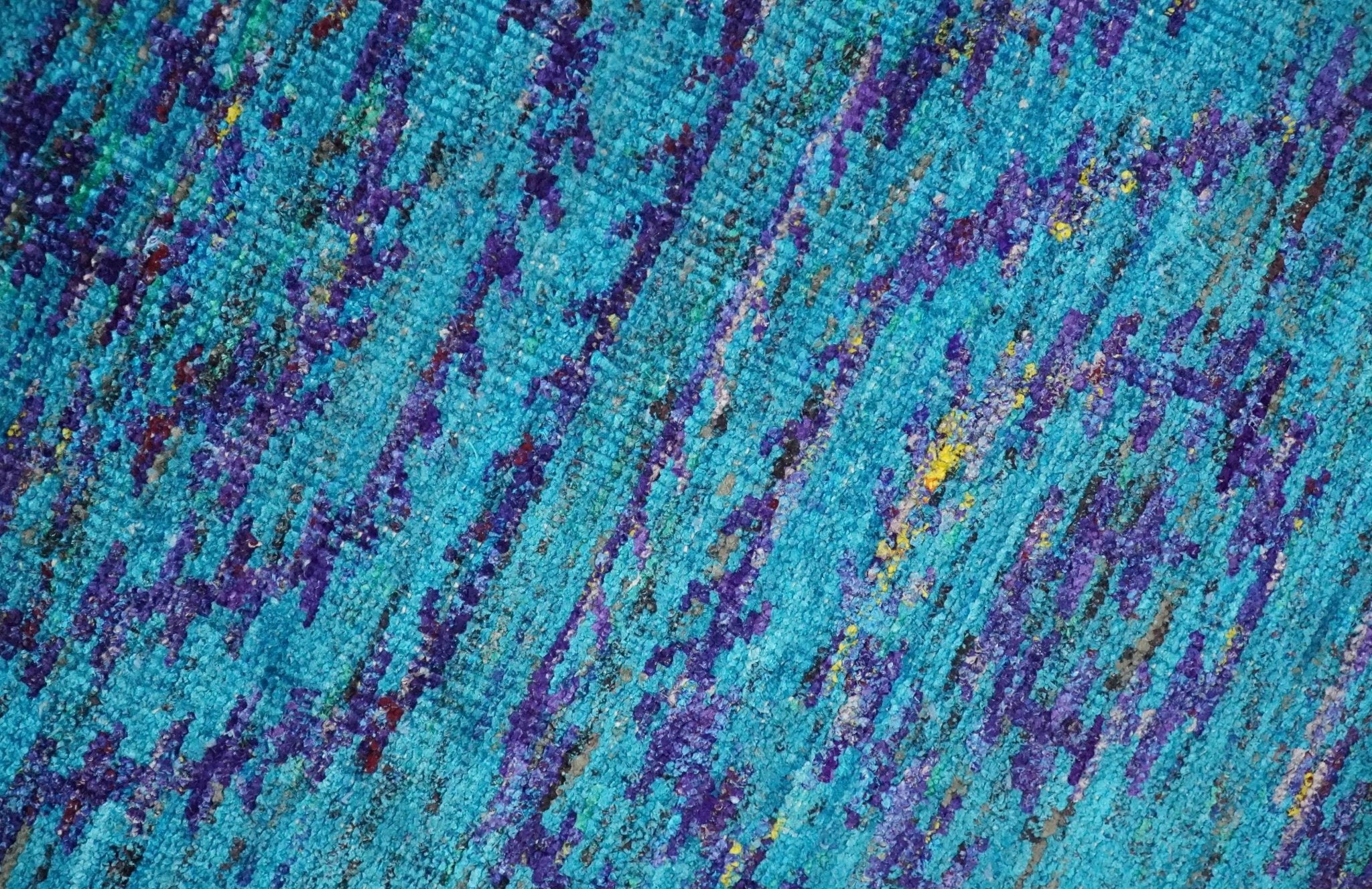 8x10 and 9x12 Hand Knotted Teal Blue and Violet Modern Contemporary Southwestern Tribal Trellis Recycled Silk Area Rug | OP10 - Image 4