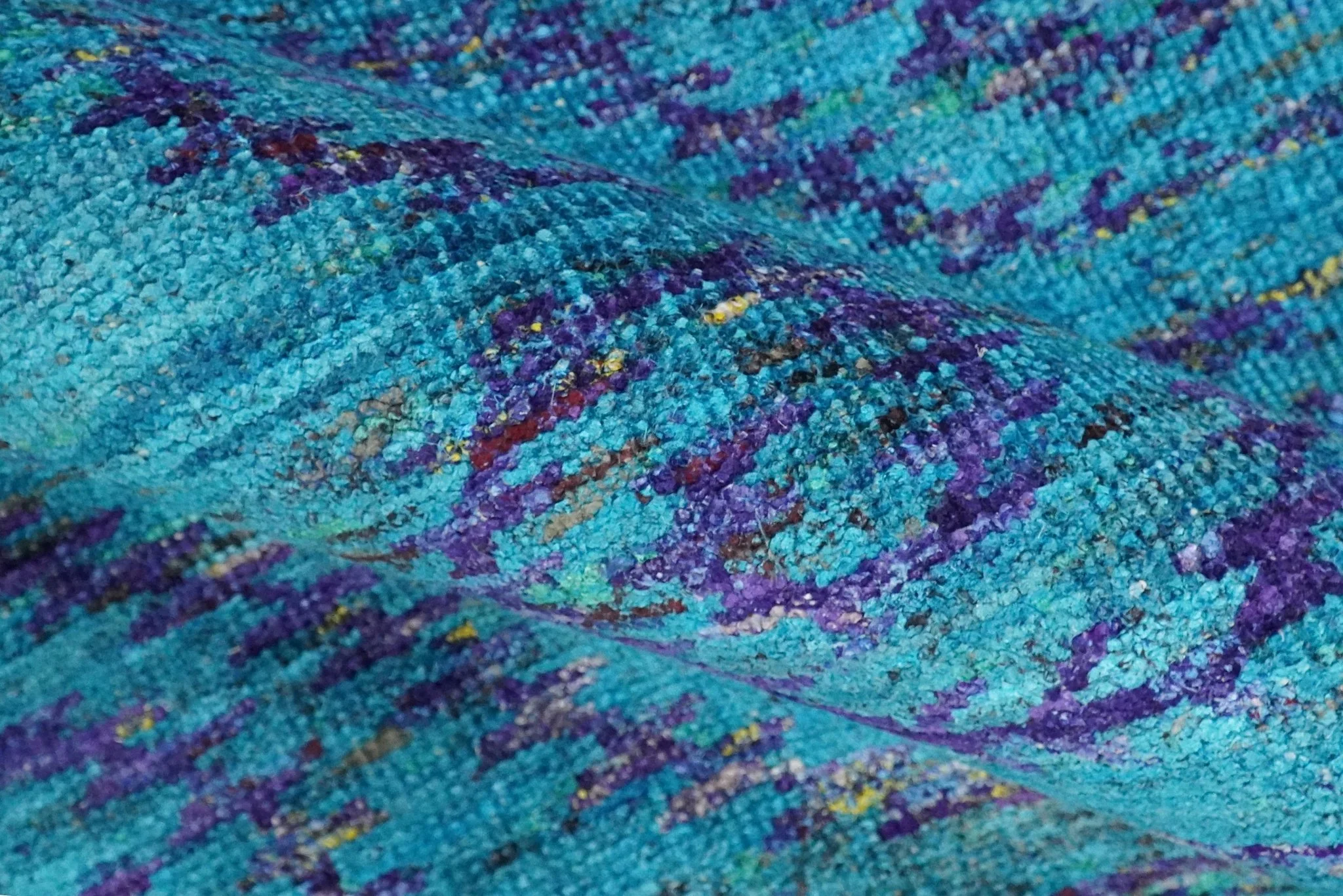 8x10 and 9x12 Hand Knotted Teal Blue and Violet Modern Contemporary Southwestern Tribal Trellis Recycled Silk Area Rug | OP10 - Image 8