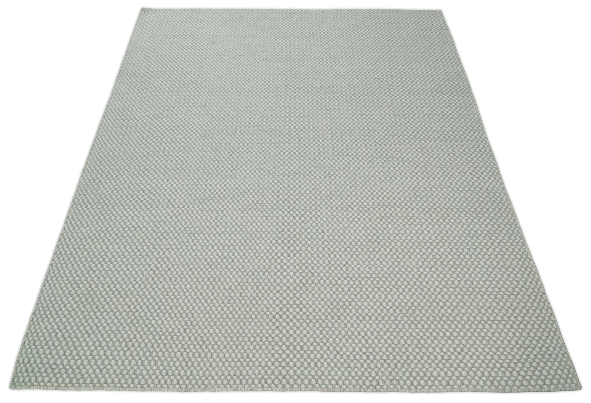 Flatwoven Dhurrie 8x10 and 9x12 Modern Checkered Beige and Ivory Wool Area Rug, Layering Rug | TRDCP830 - Image 11