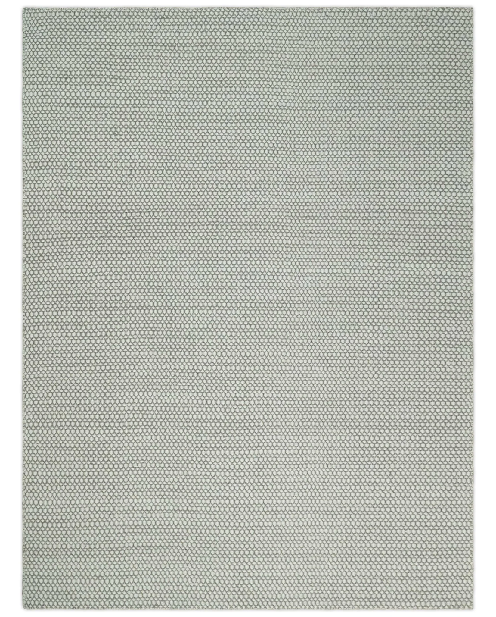 Flatwoven Dhurrie 8x10 and 9x12 Modern Checkered Beige and Ivory Wool Area Rug, Layering Rug | TRDCP830 - Image 12