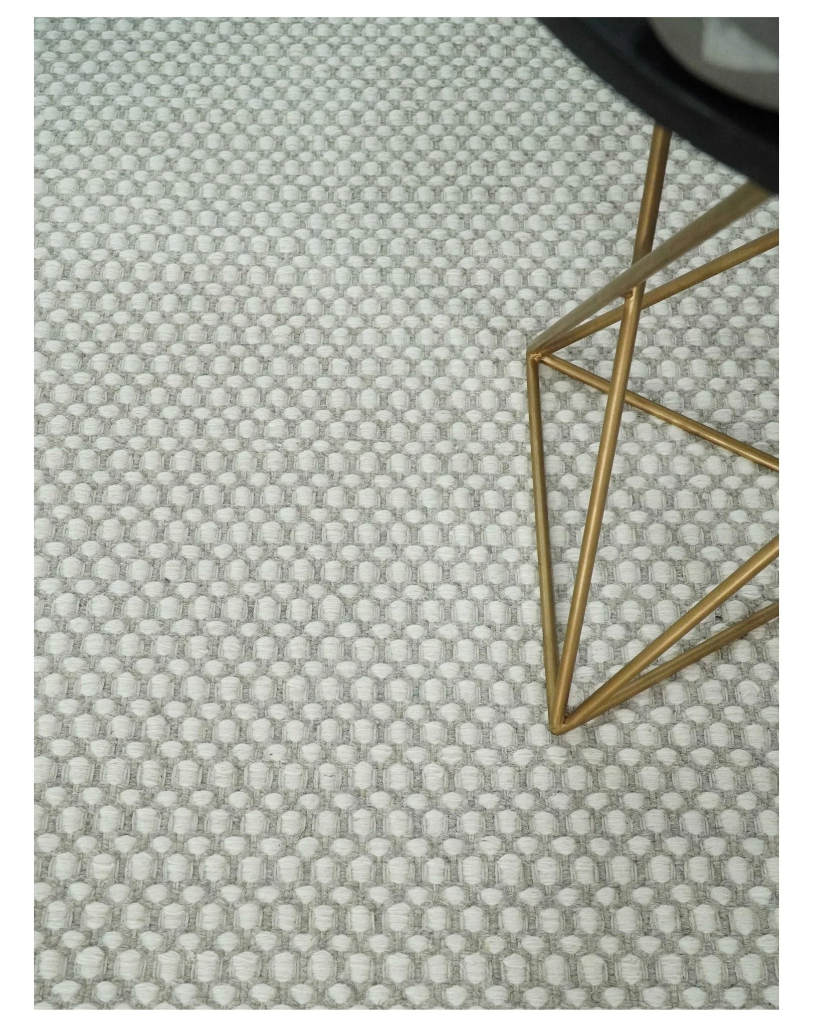 Flatwoven Dhurrie 8x10 and 9x12 Modern Checkered Beige and Ivory Wool Area Rug, Layering Rug | TRDCP830 - Image 2