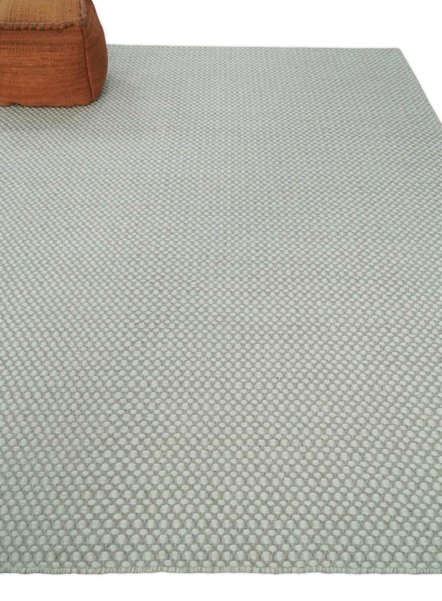 Flatwoven Dhurrie 8x10 and 9x12 Modern Checkered Beige and Ivory Wool Area Rug, Layering Rug | TRDCP830 - Image 3