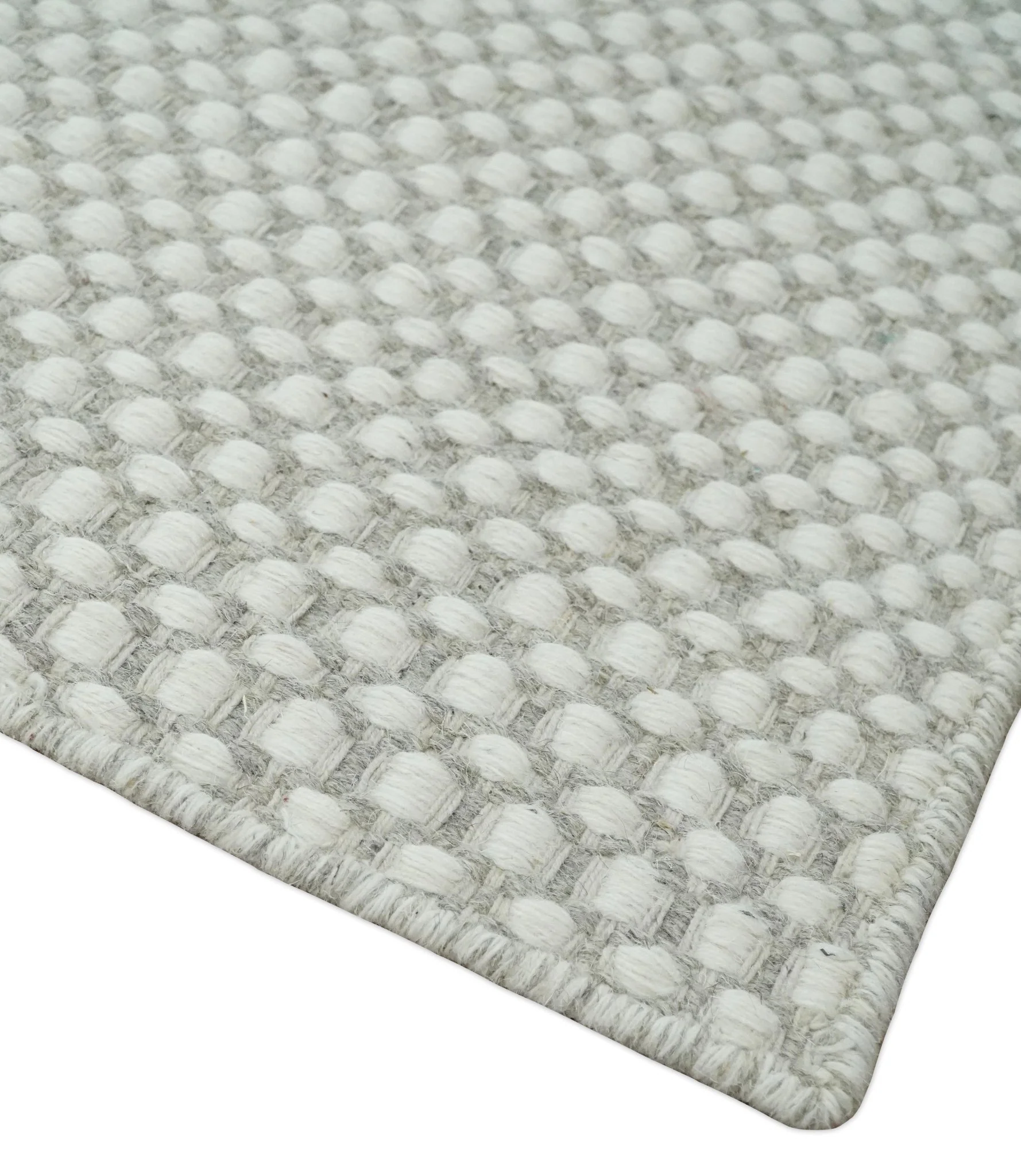 Flatwoven Dhurrie 8x10 and 9x12 Modern Checkered Beige and Ivory Wool Area Rug, Layering Rug | TRDCP830 - Image 5