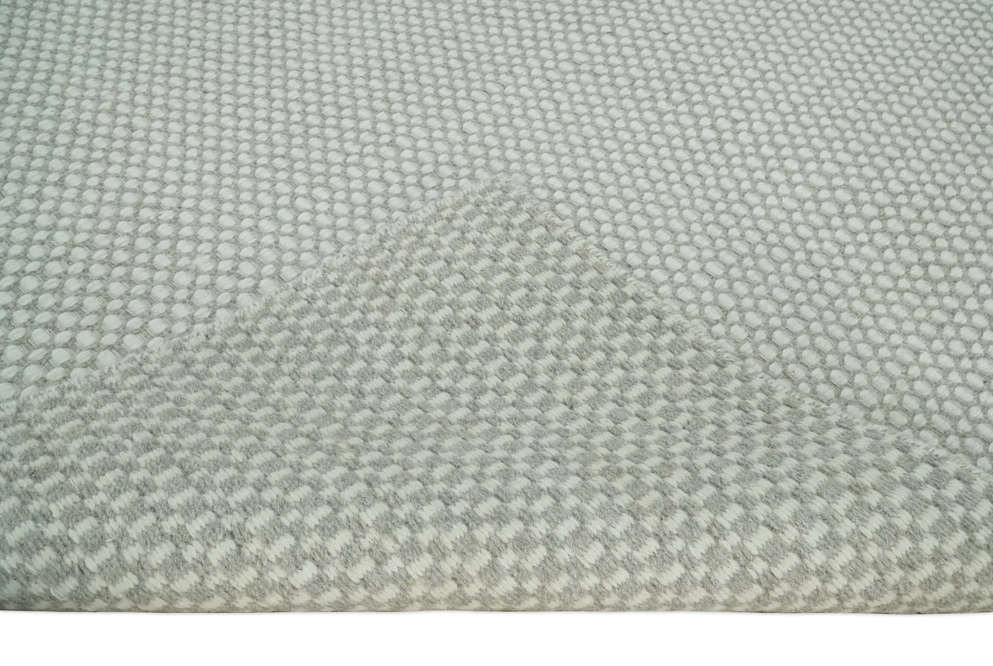Flatwoven Dhurrie 8x10 and 9x12 Modern Checkered Beige and Ivory Wool Area Rug, Layering Rug | TRDCP830 - Image 7