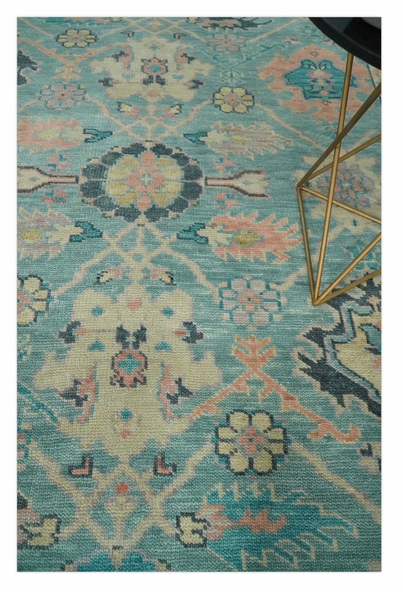8x10 Antique Hand Knotted Teal, Charcoal and Beige Traditional Vintage Persian Oushak Wool Rug | TRDCP1367810 - Image 2