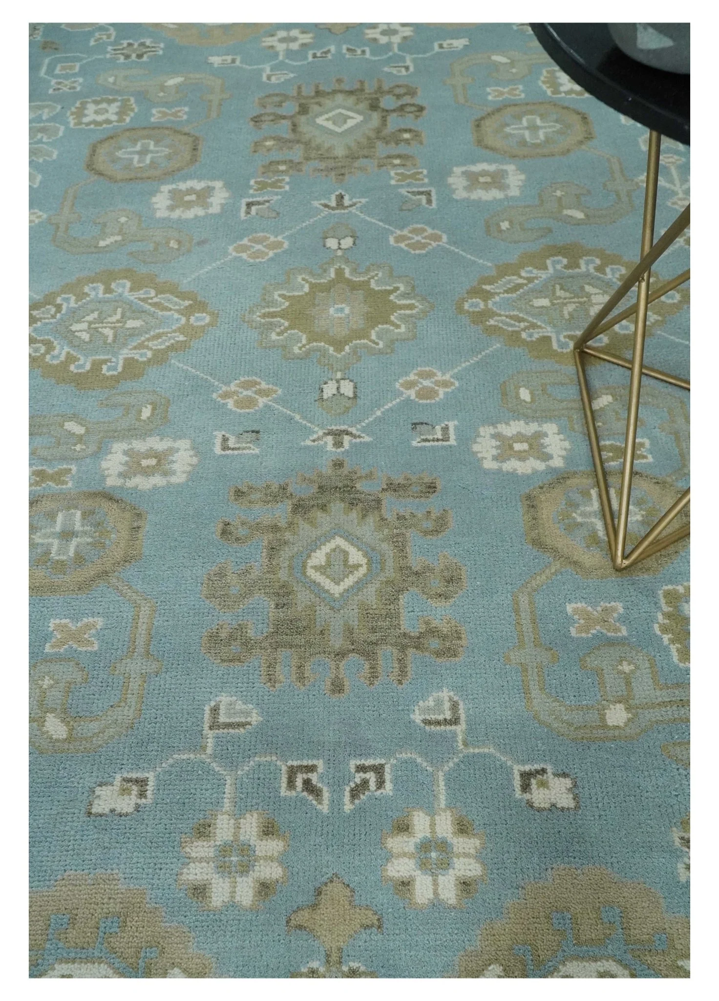 8x10 Aqua, Ivory and Olive Traditional Oushak Hand Knotted Wool Area Rug - Image 2