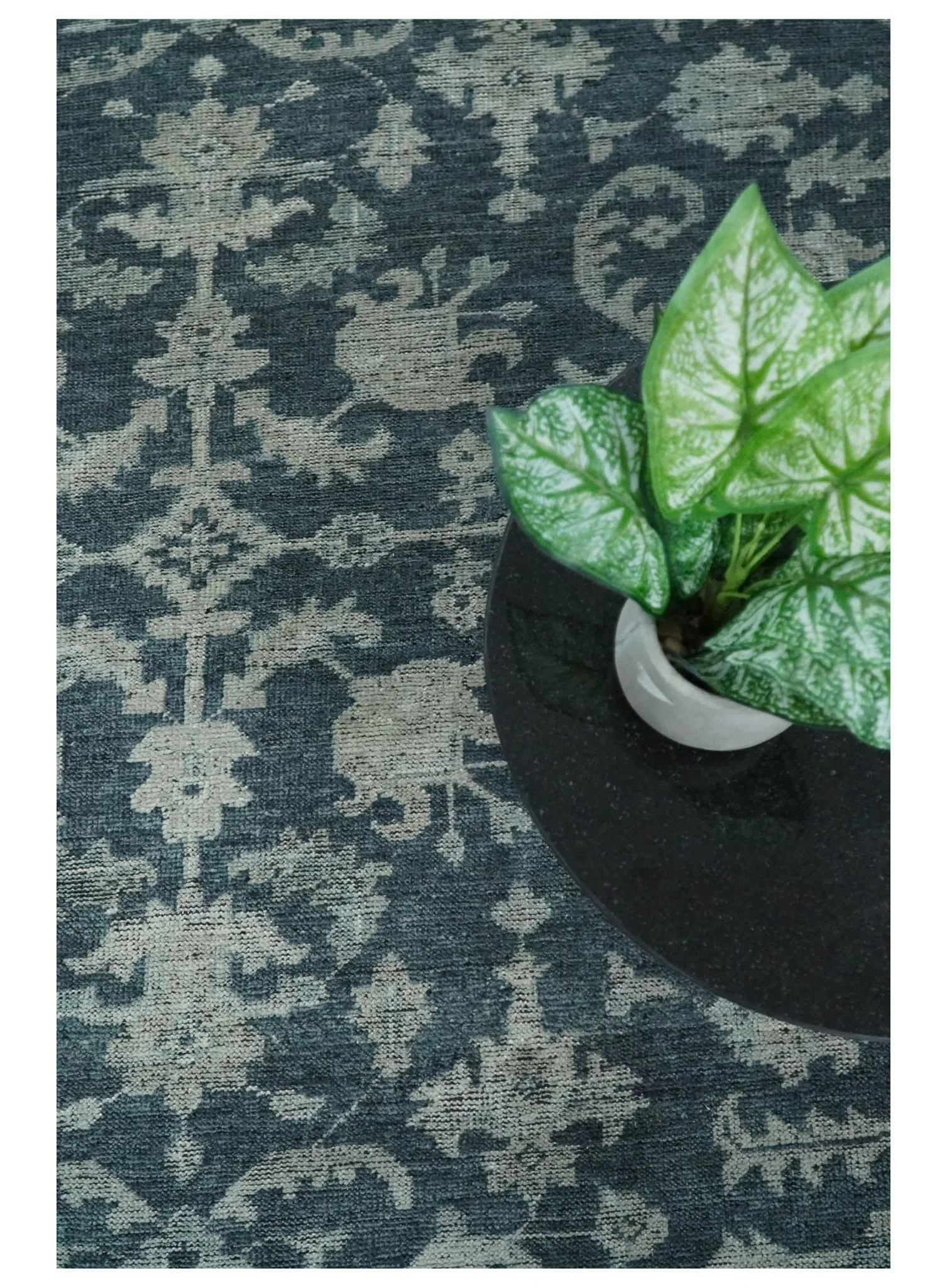 Antique Floral Distressed finished Hand Knotted Serapi Dark Teal and Beige Custom Made wool Area Rug - Image 4