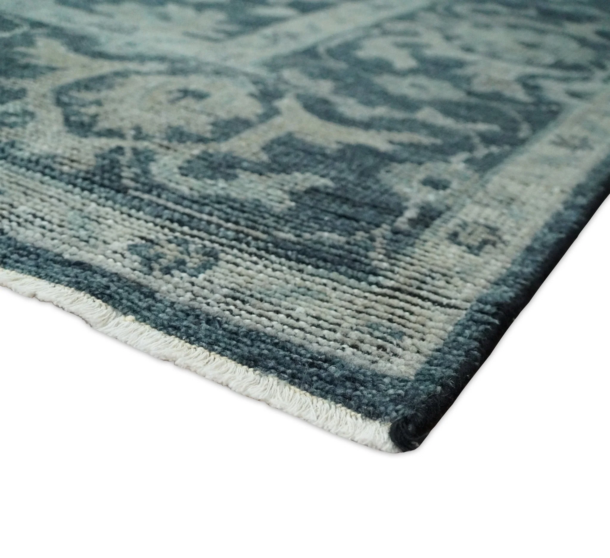 Antique Floral Distressed finished Hand Knotted Serapi Dark Teal and Beige Custom Made wool Area Rug - Image 7