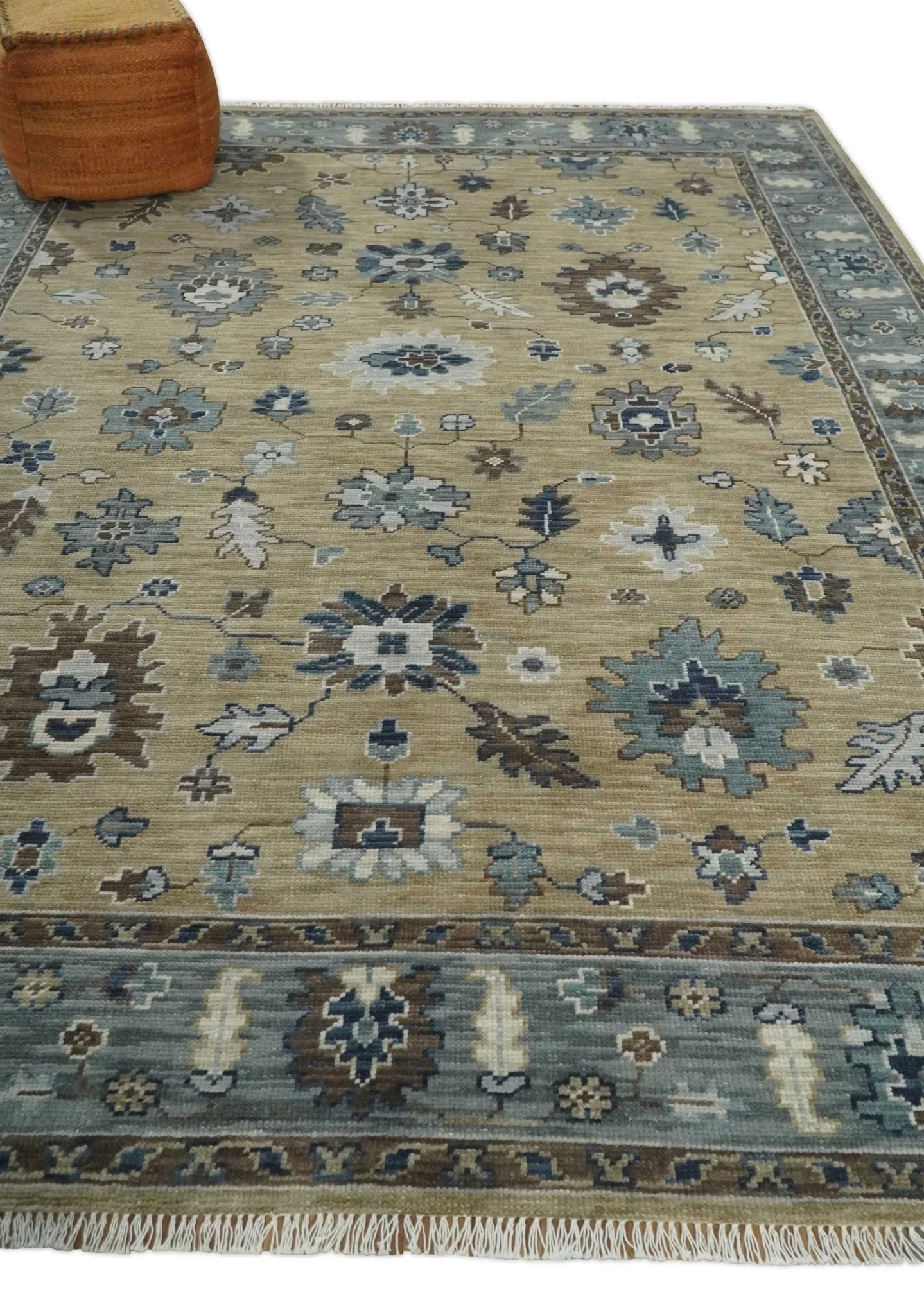 8x10 Traditional Beige and Gray Antique Style Floral Hand knotted Wool Area Rug - Image 3