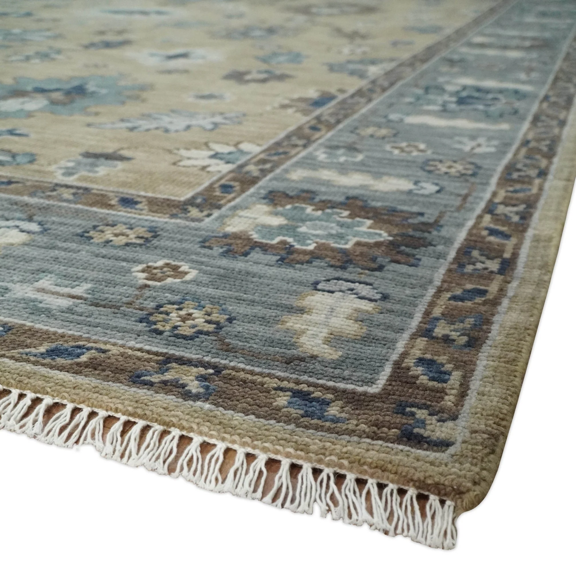 8x10 Traditional Beige and Gray Antique Style Floral Hand knotted Wool Area Rug - Image 5