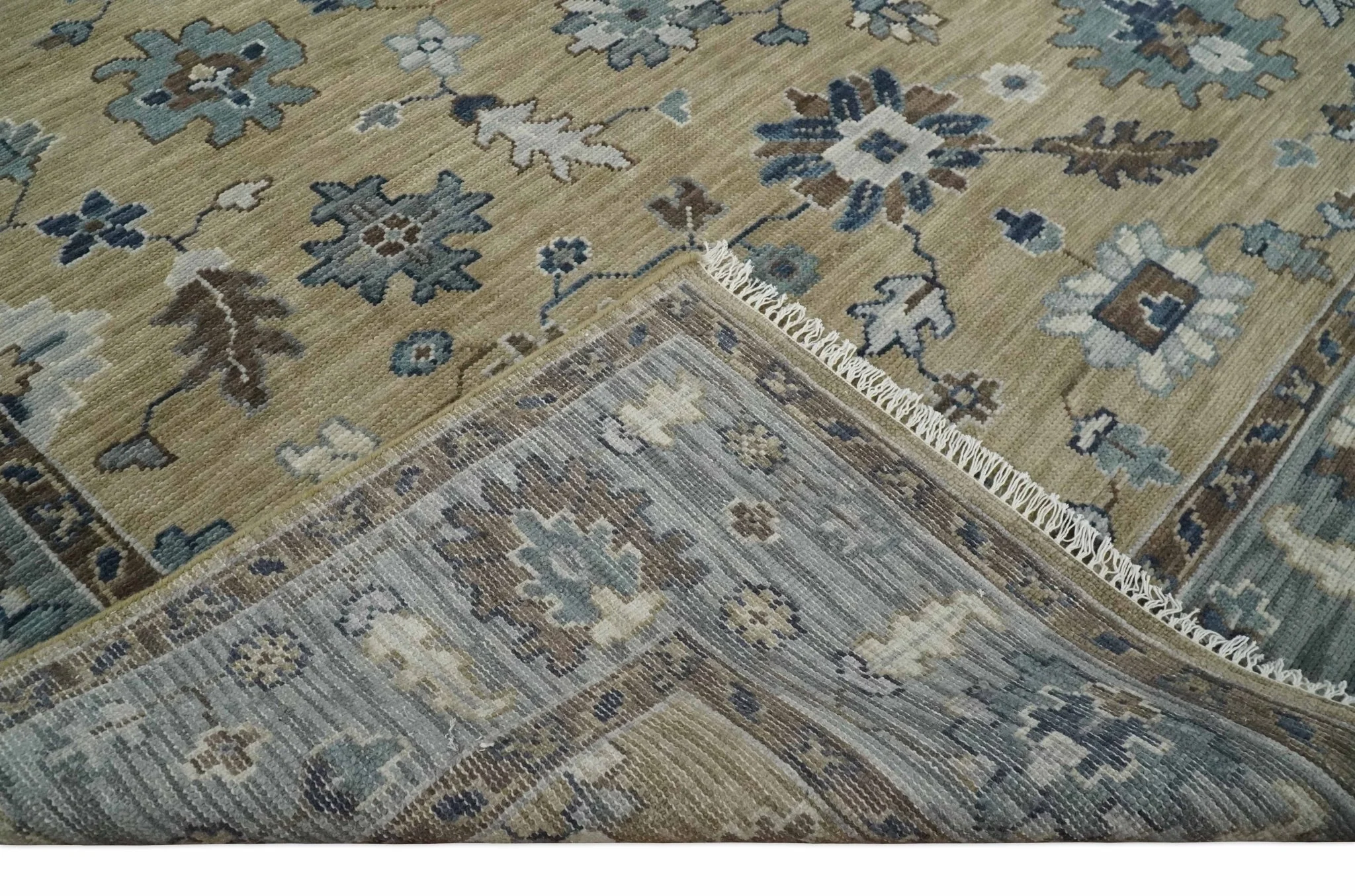 8x10 Traditional Beige and Gray Antique Style Floral Hand knotted Wool Area Rug - Image 7
