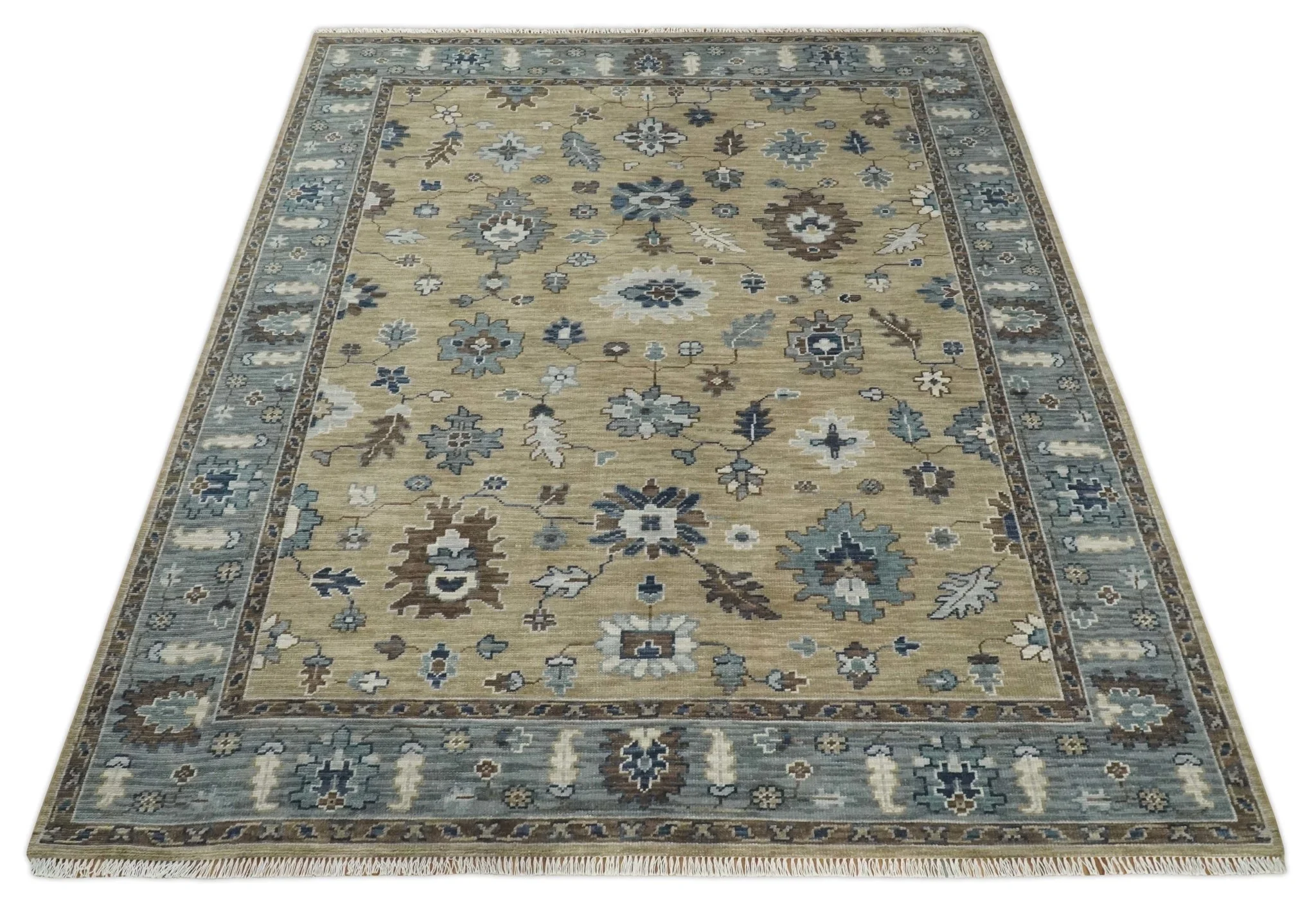 8x10 Traditional Beige and Gray Antique Style Floral Hand knotted Wool Area Rug - Image 9