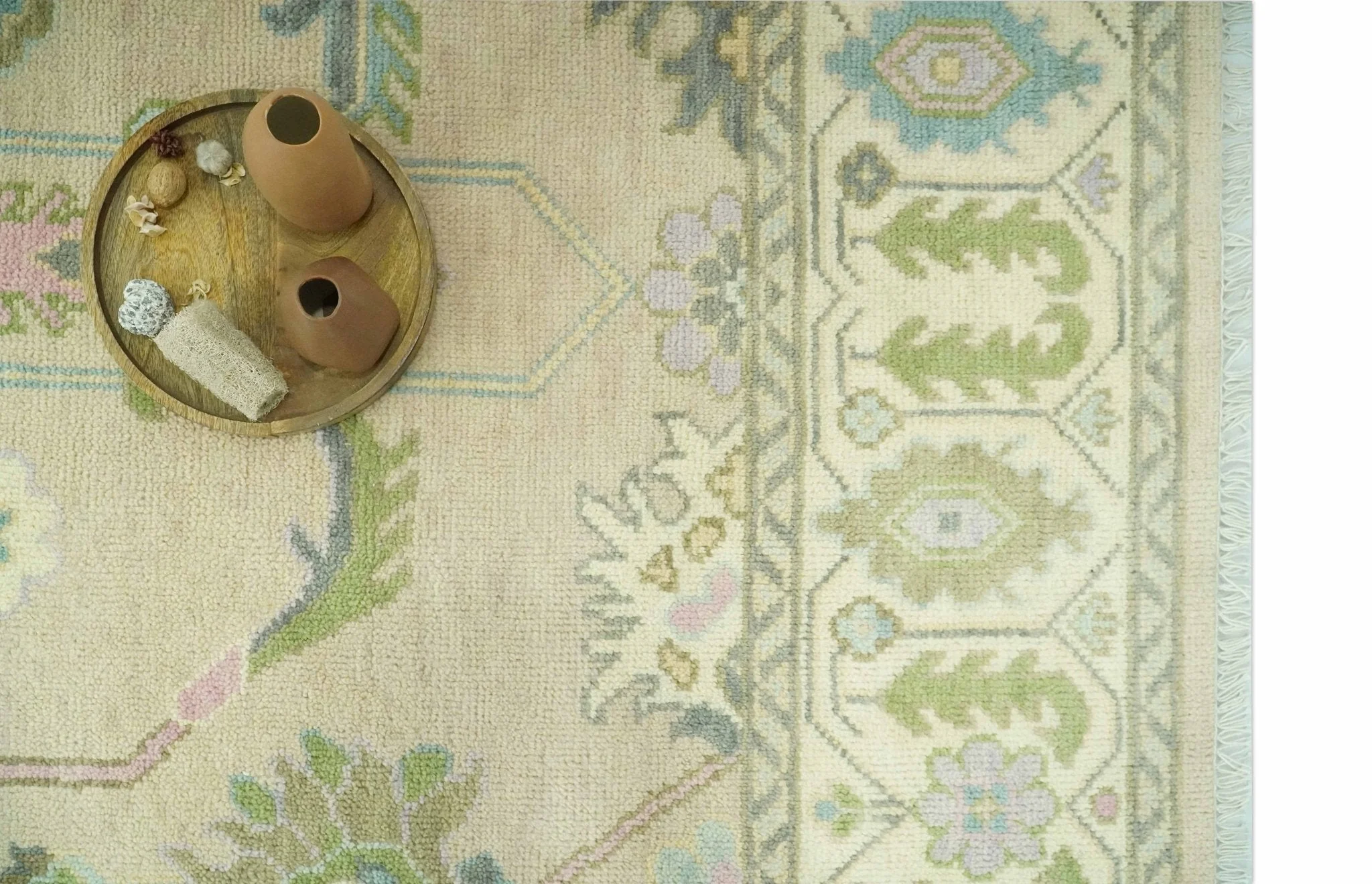 8x10 Beige and Green Hand Knotted Traditional Oriental Oushak wool area rug - Image 11